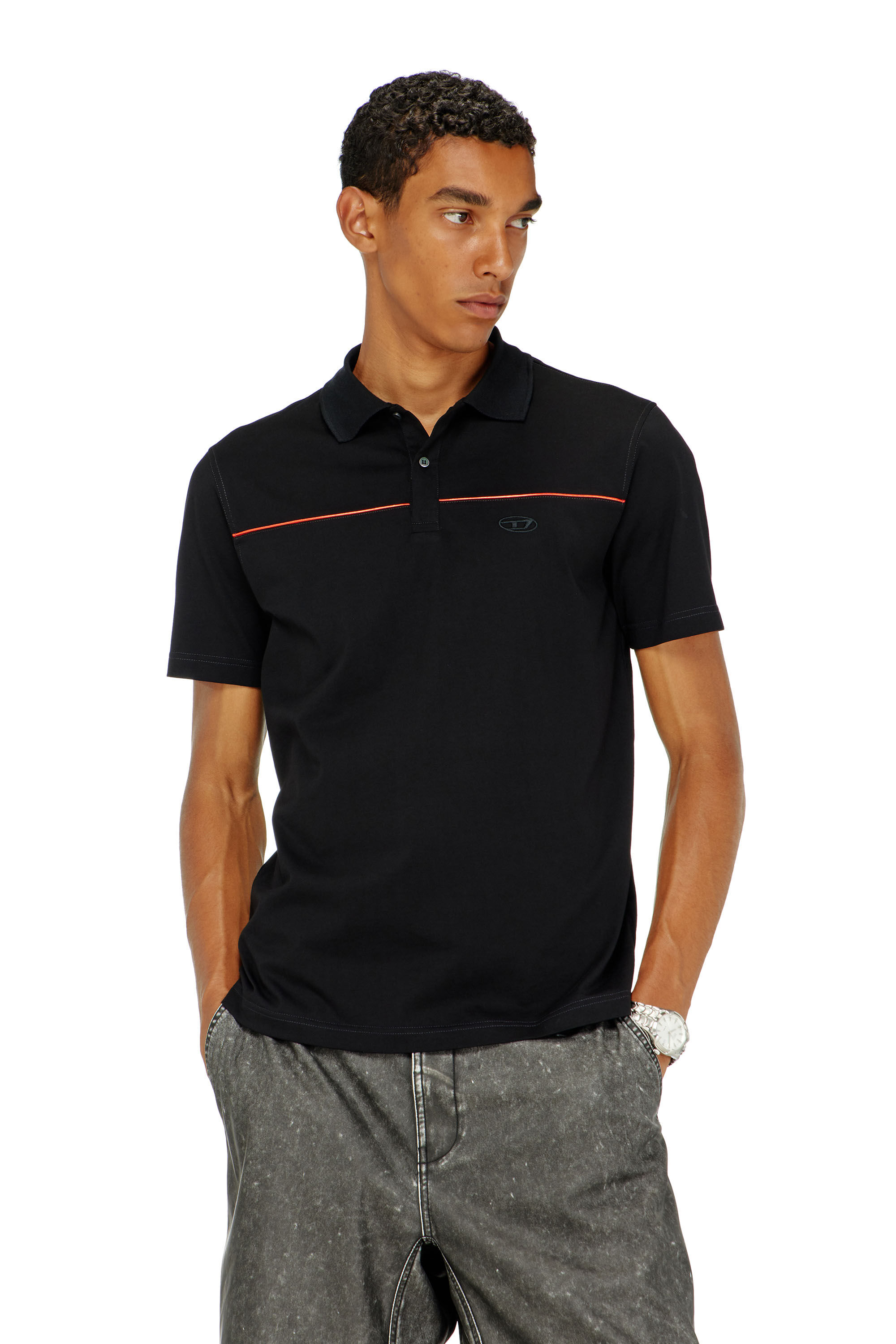 Diesel - T-REJUST-PIPING, Man's Polo shirt with contrast piping in Black - 3