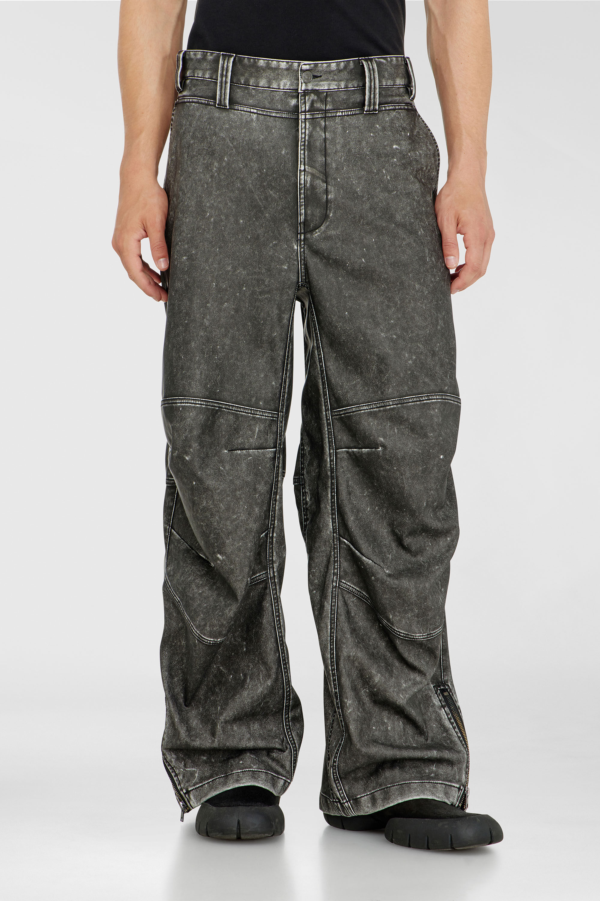 Diesel - P-DELLY-NJCJ, Man's Pants in distressed-effect bonded material in Dark grey - 3