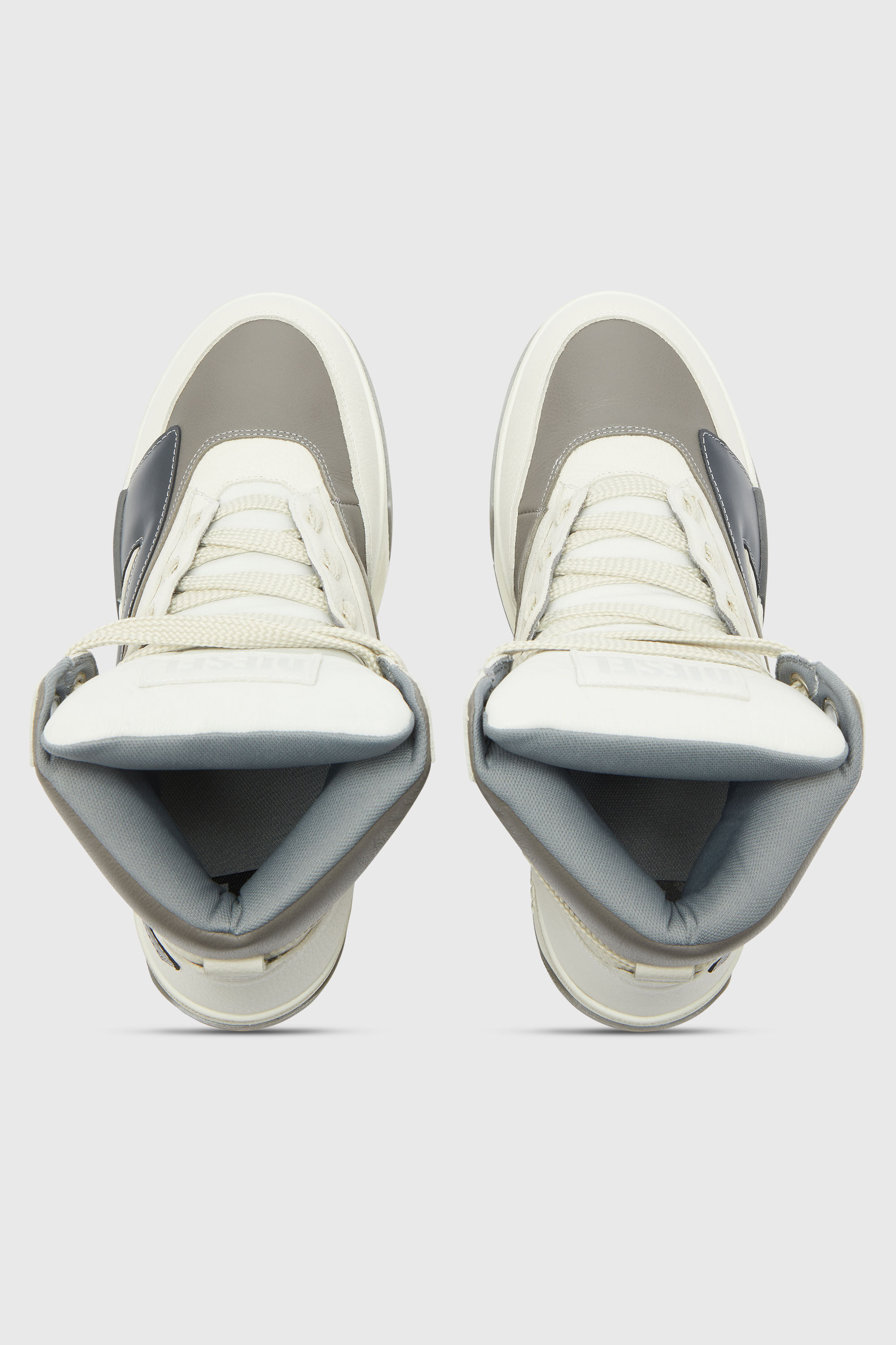 Diesel - S-D-OLLIE MID, Man's S-D-Ollie - High-top leather sneakers with D logo in White/Grey - 4