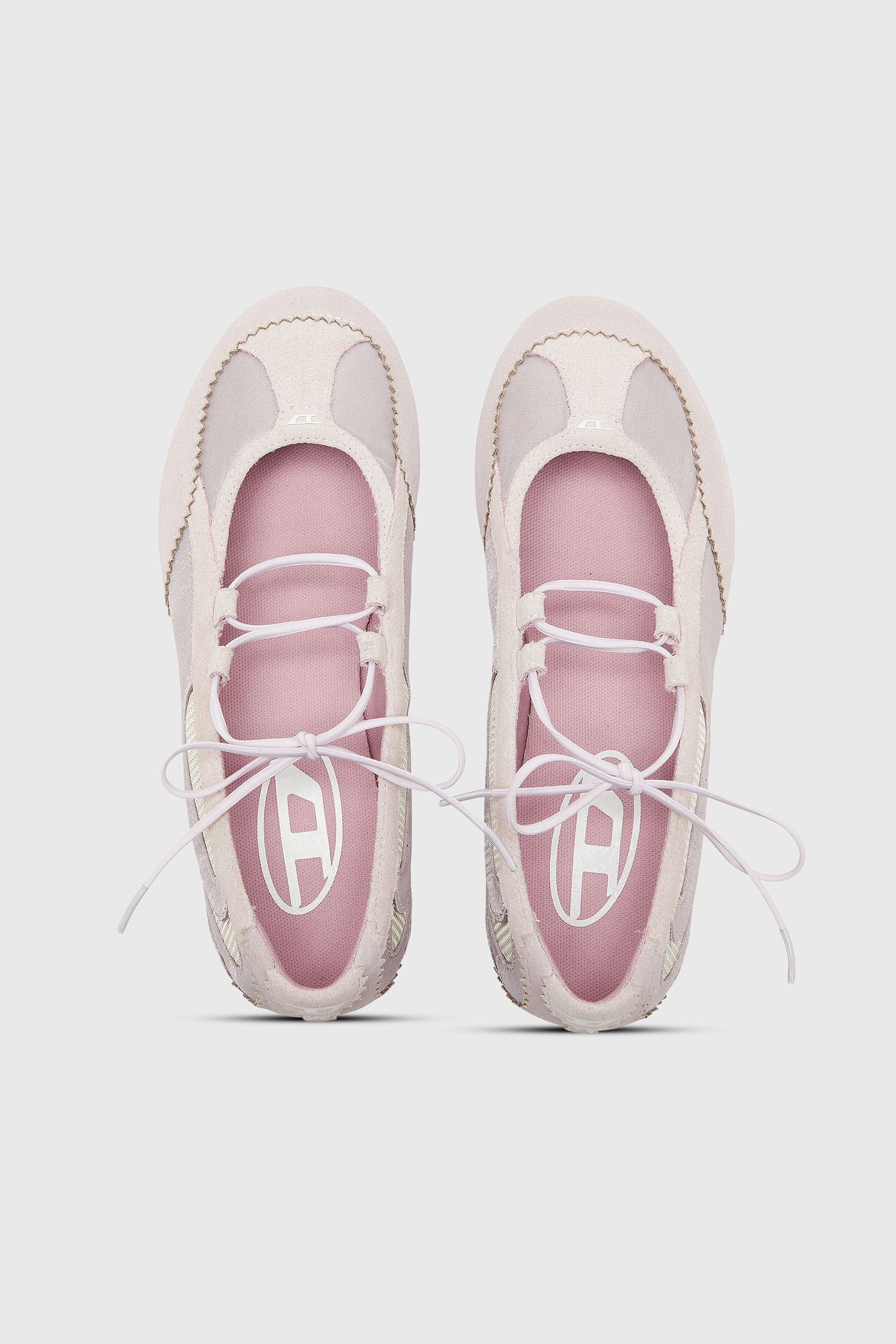Diesel - D-MILE BALLERINA LACE UP II W, Woman's D-Mile - Lace-up ballerina flats in leather and mesh in Pink - 4