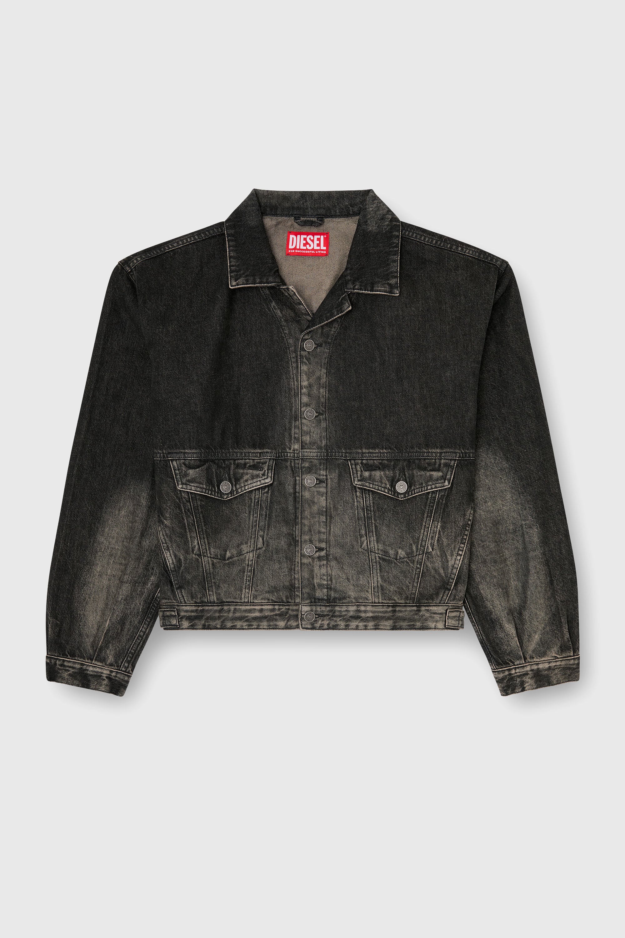 Diesel - D-MORGHI-FSJ, Man's Trucker jacket in dirty-effect denim in Black/Dark grey - 2