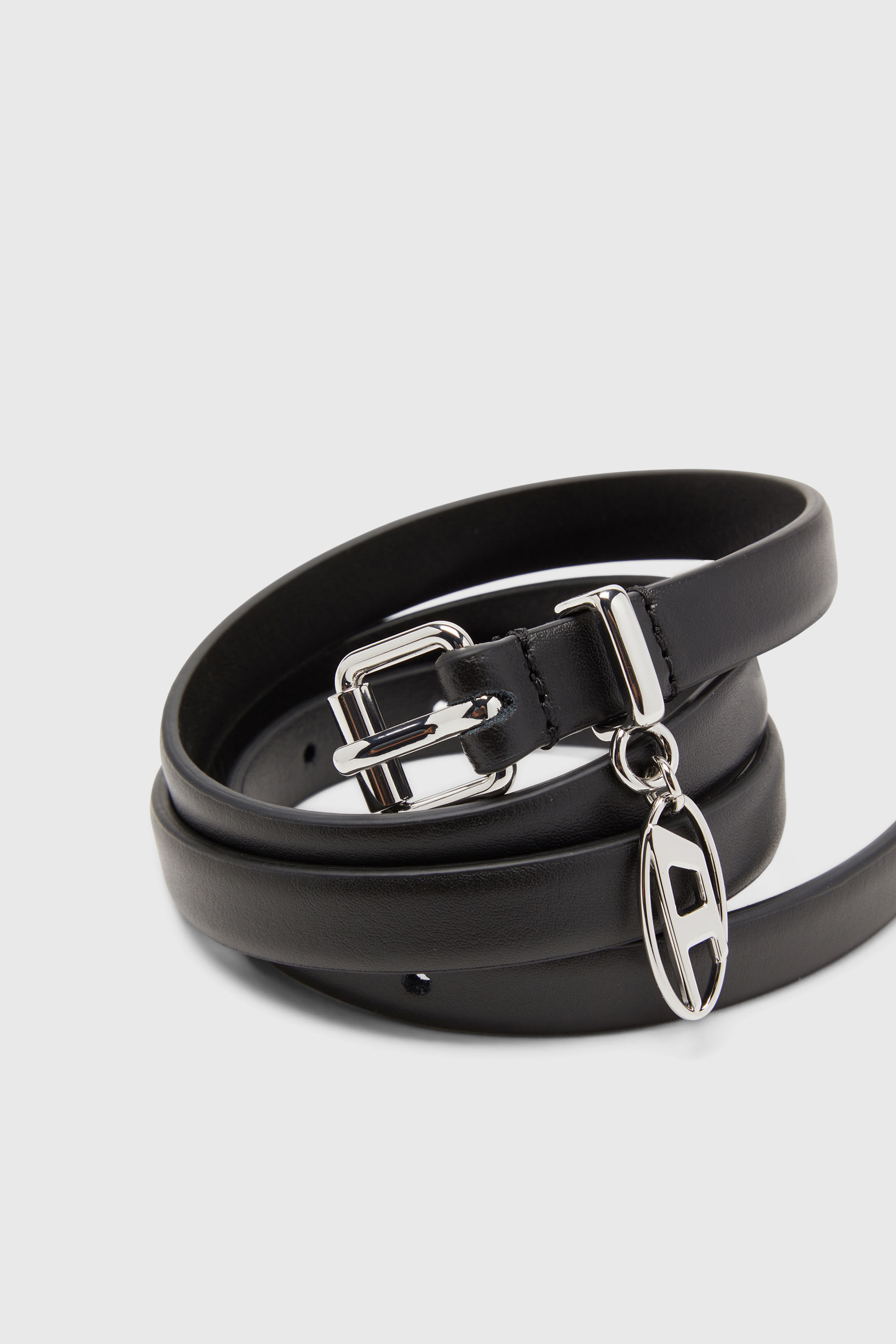 Diesel - B-CHARM-OVAL D, Woman's 1.5 cm slimleather belt with Oval D charm in Black - 3