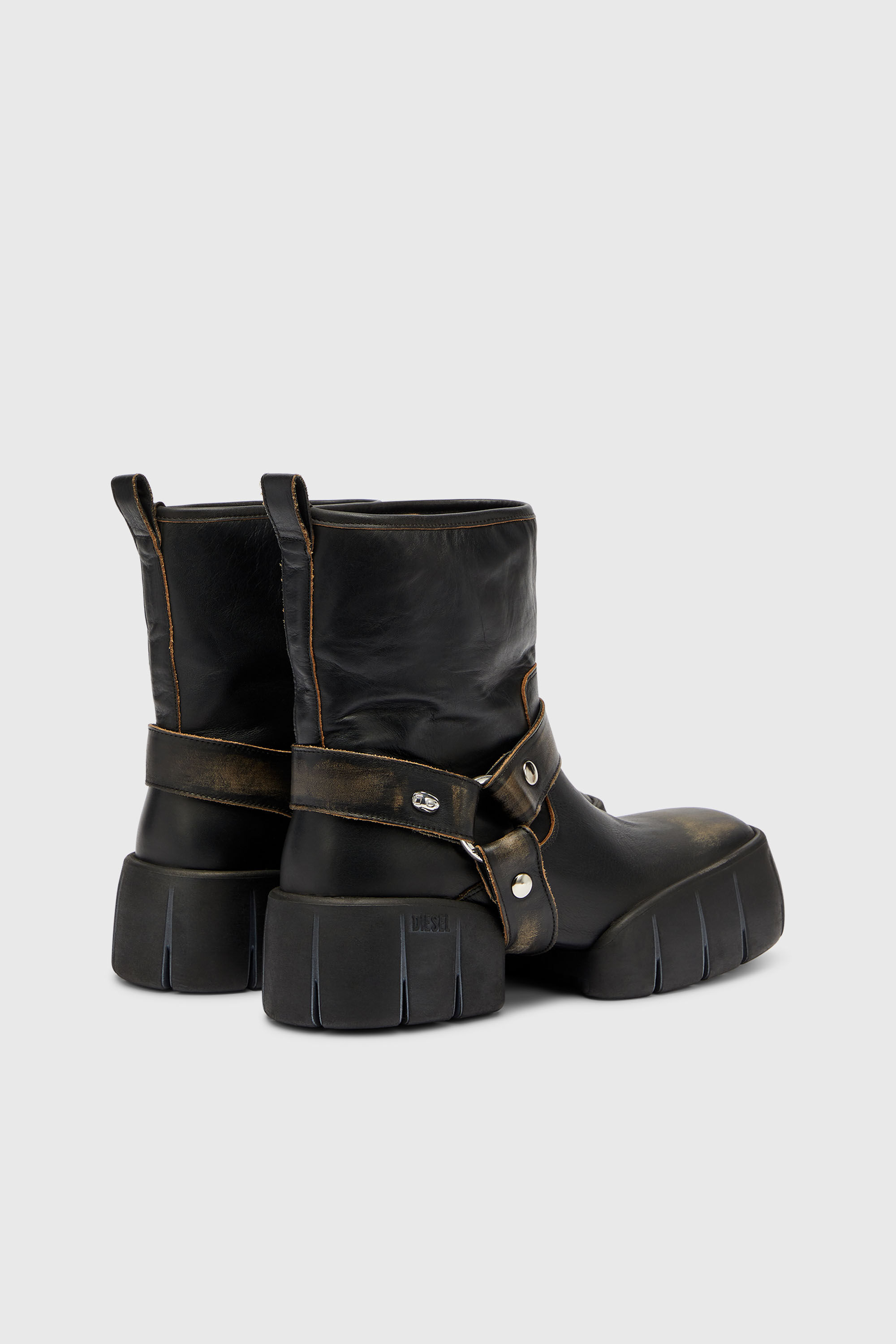 Diesel - D-TEX TU, Man's D-Tex - Biker boots in distressed leather in Dark Brown - 3