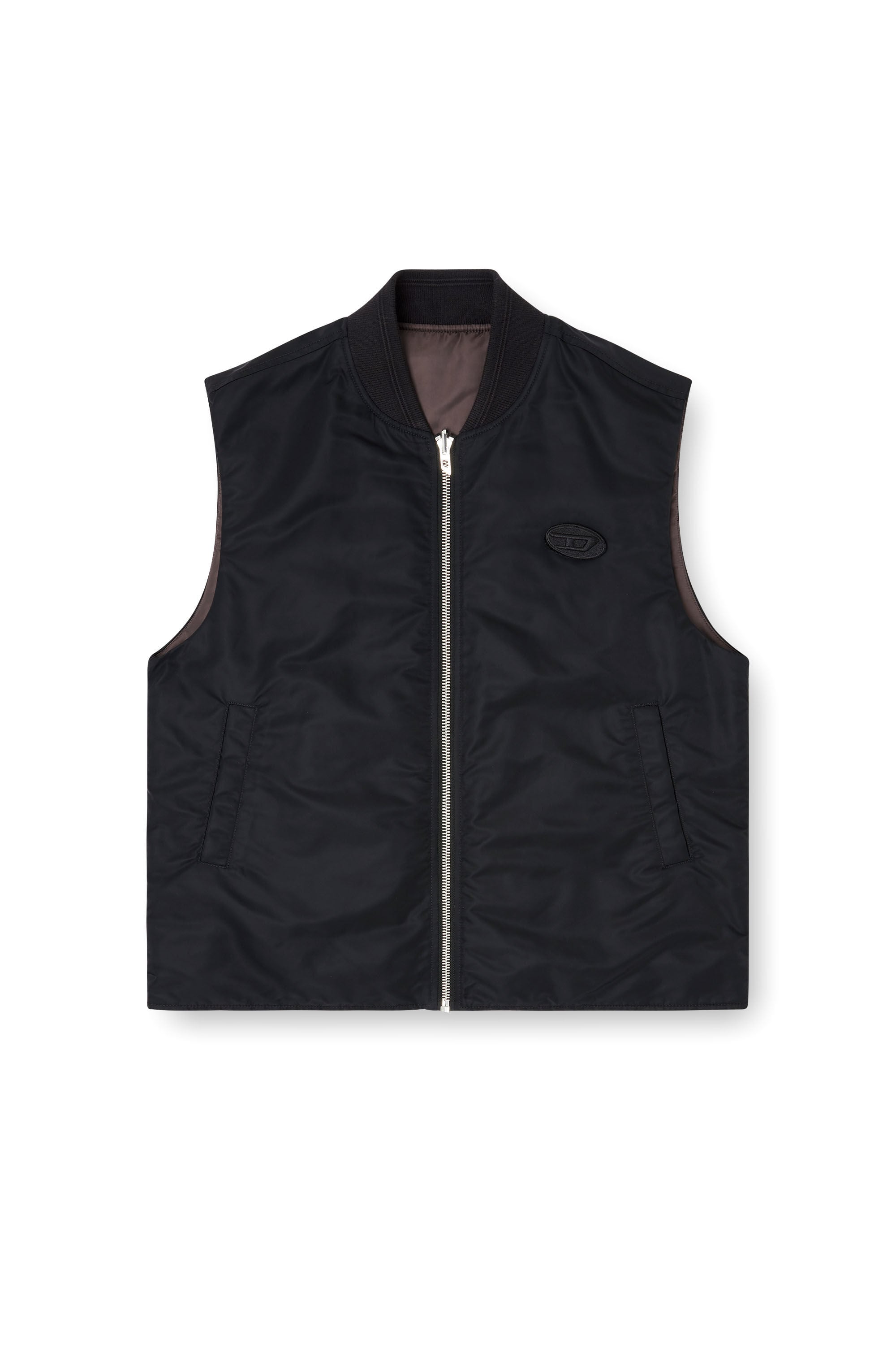 Diesel - W-TYPE-D1-SL, Man's Padded satin vest with Oval D embroidery in Black - 2