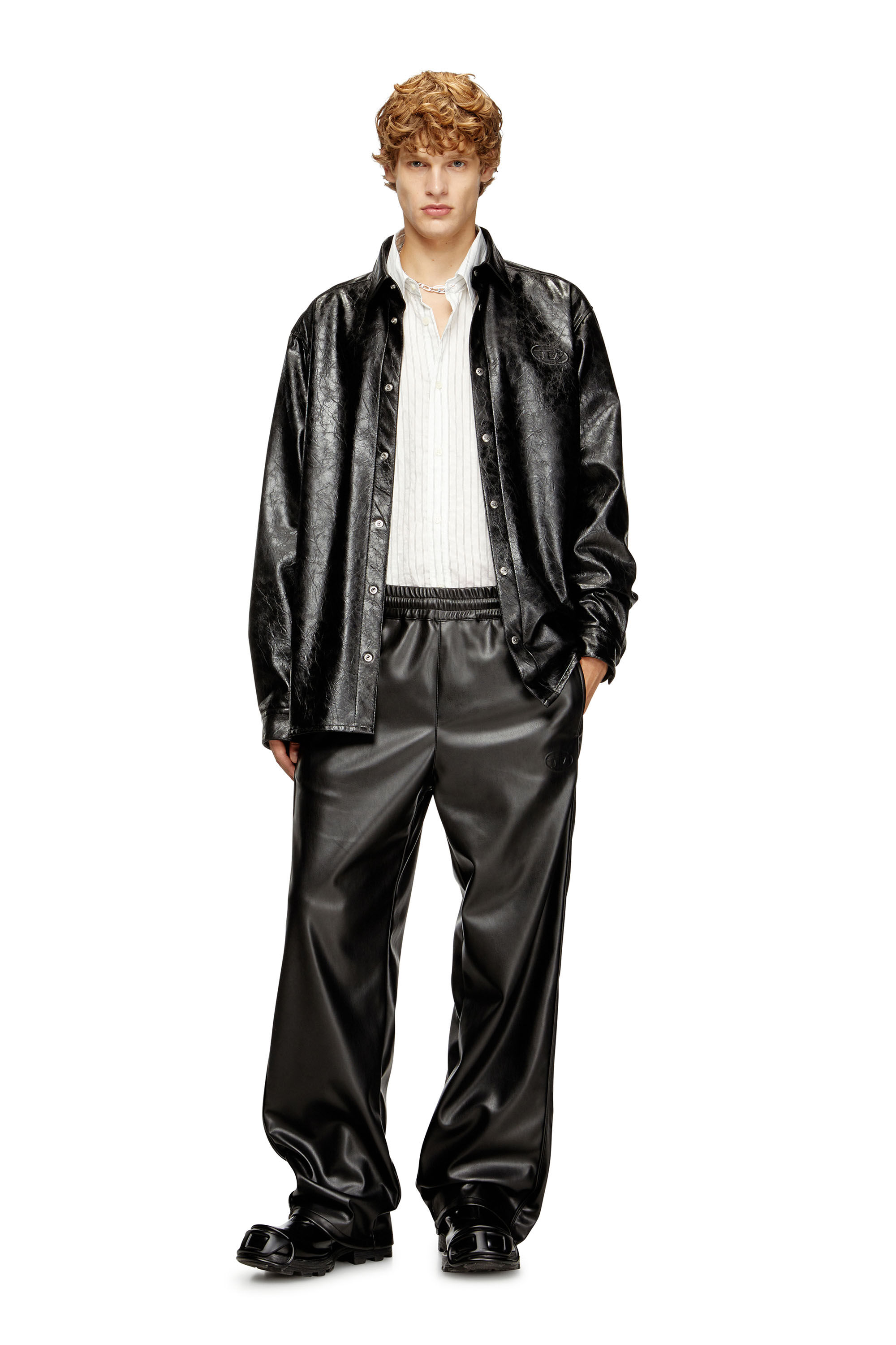 Diesel - S-SIMPLY-QMBU, Man's Textured shirt with branded buttons in Black - 1