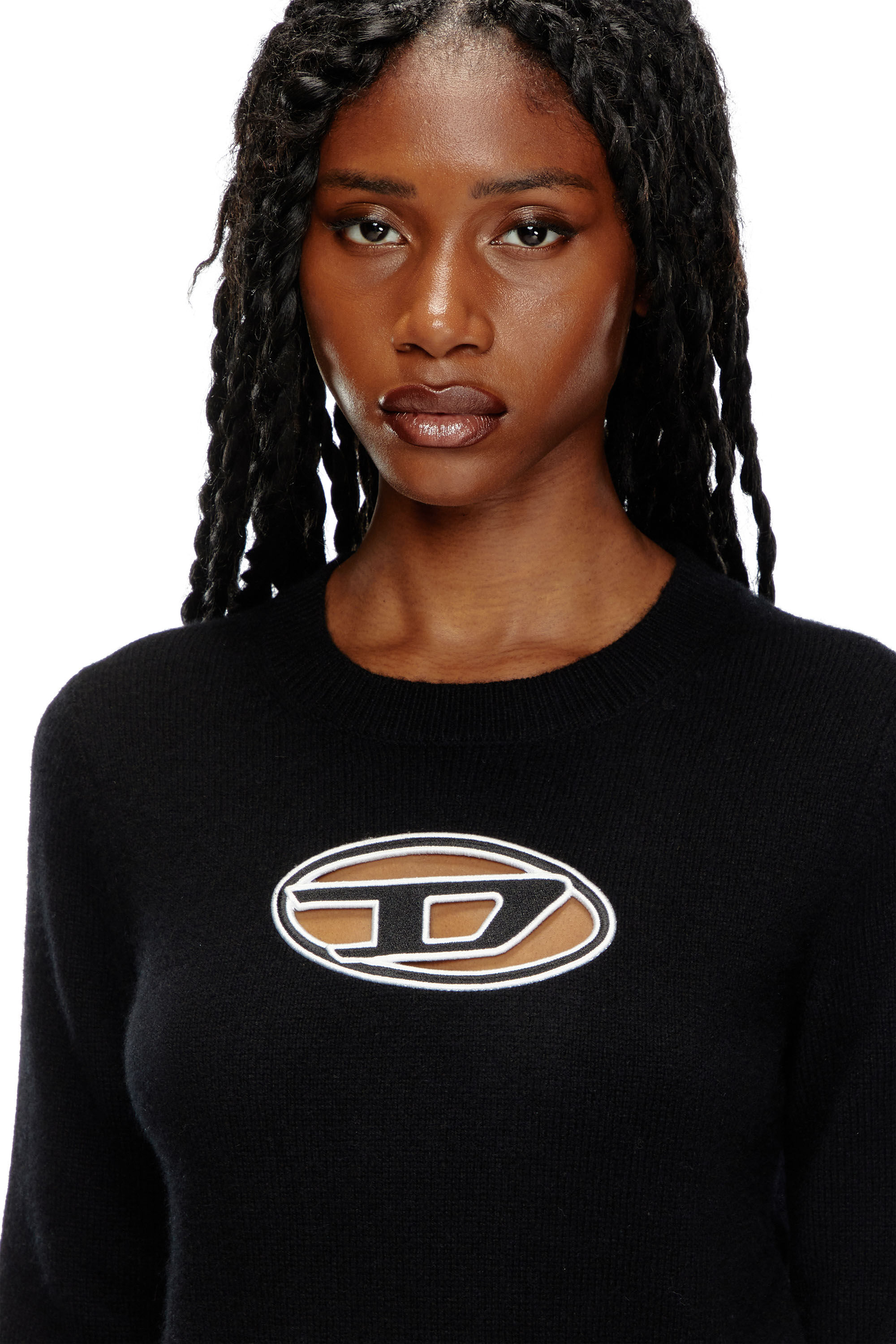 Diesel - M-AREESA, Woman's Jumper with embroidered cut-out logo in Black - 5