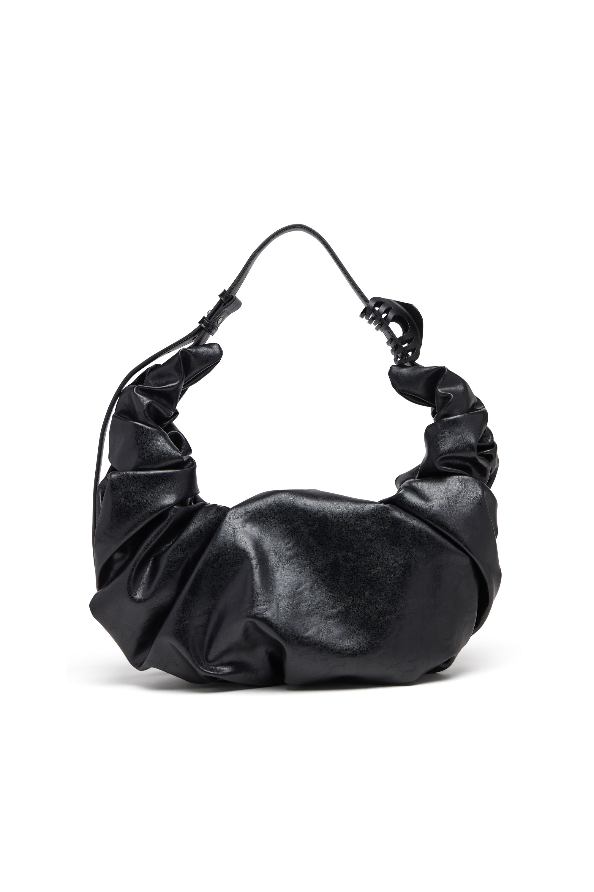 Diesel - GRAB-D HOBO L, Woman's Grab-D L-Large scrunched hobo bag in shiny PU in Black - 2