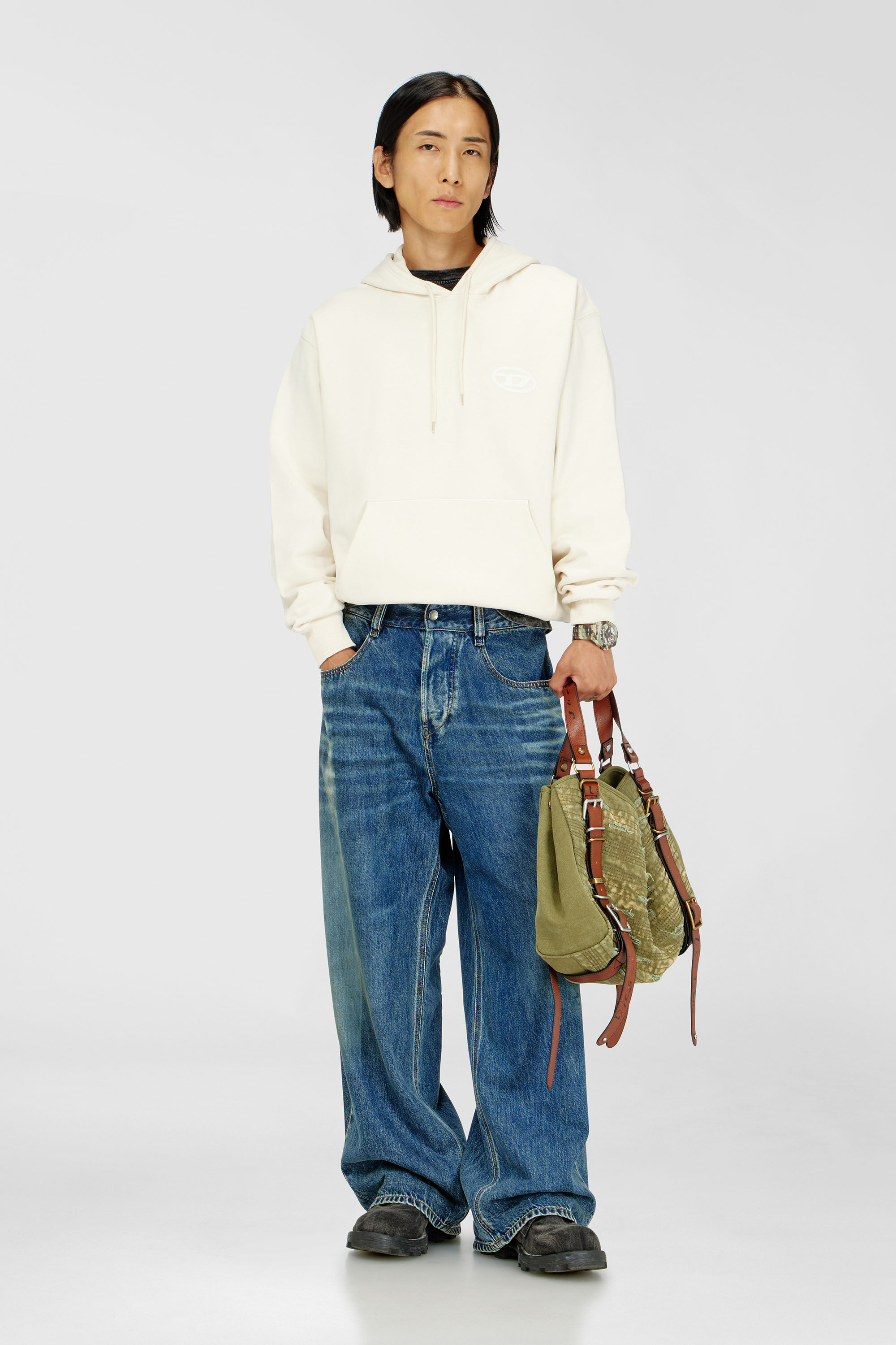 Diesel - S-LUK-H-T92, Man's Cotton hoodie with tonal Oval D logo embroidery in White - 1