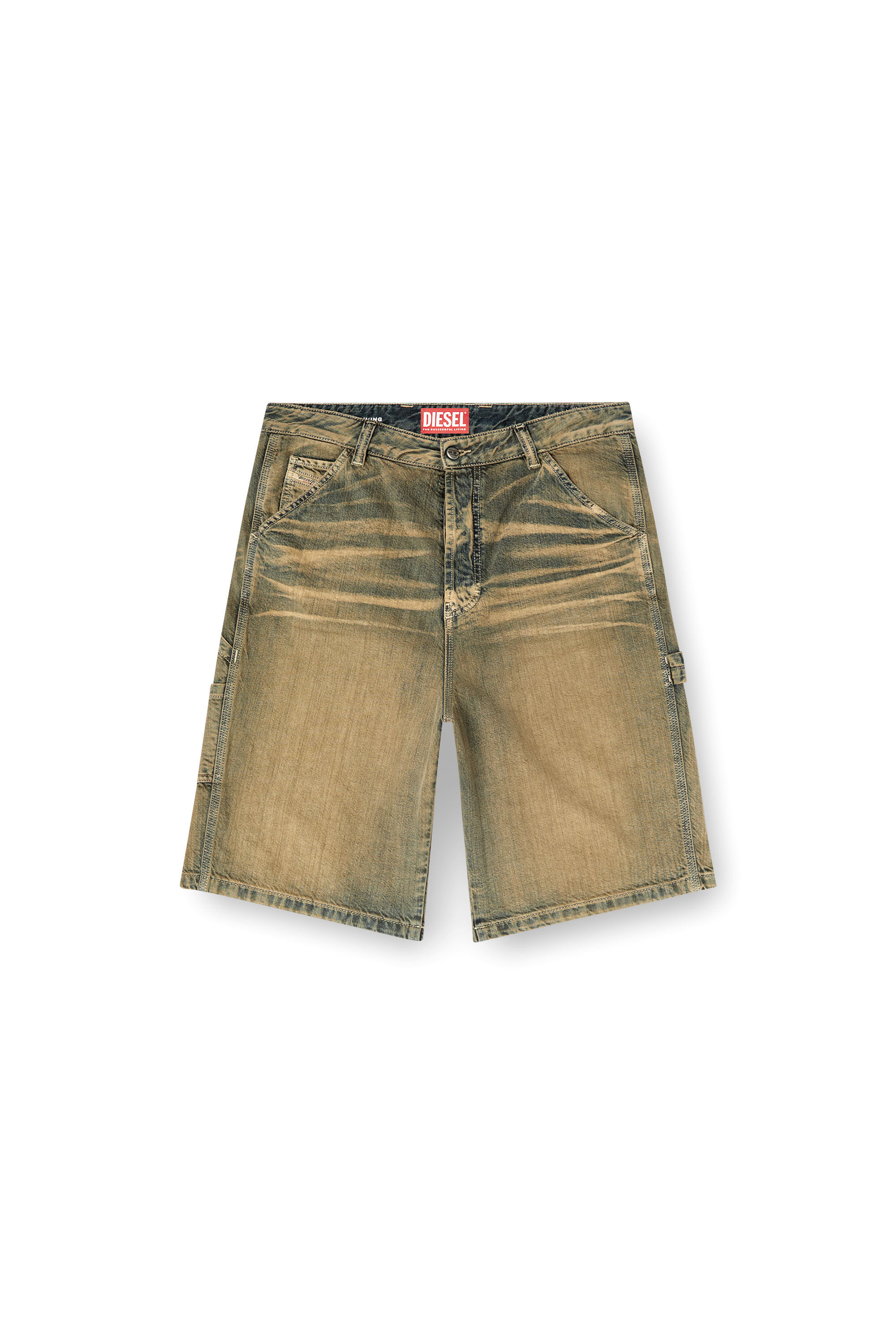 Diesel - D-LIVERY-SHORT, Man's Utility shorts in gold-brush denim in Brown/Blue - 2
