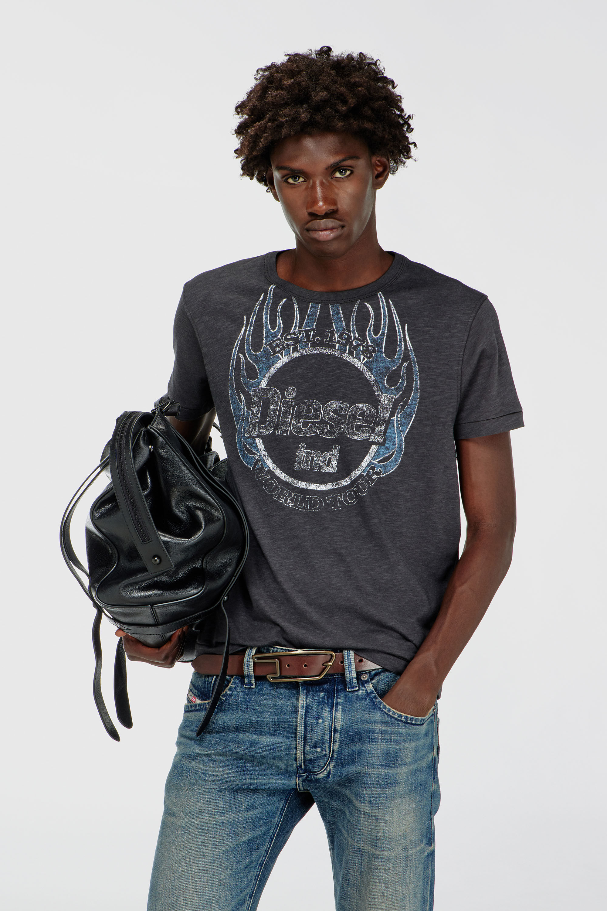 Diesel - T-NOTS, Man's T-shirt in slub-jersey with crack print in null - 2