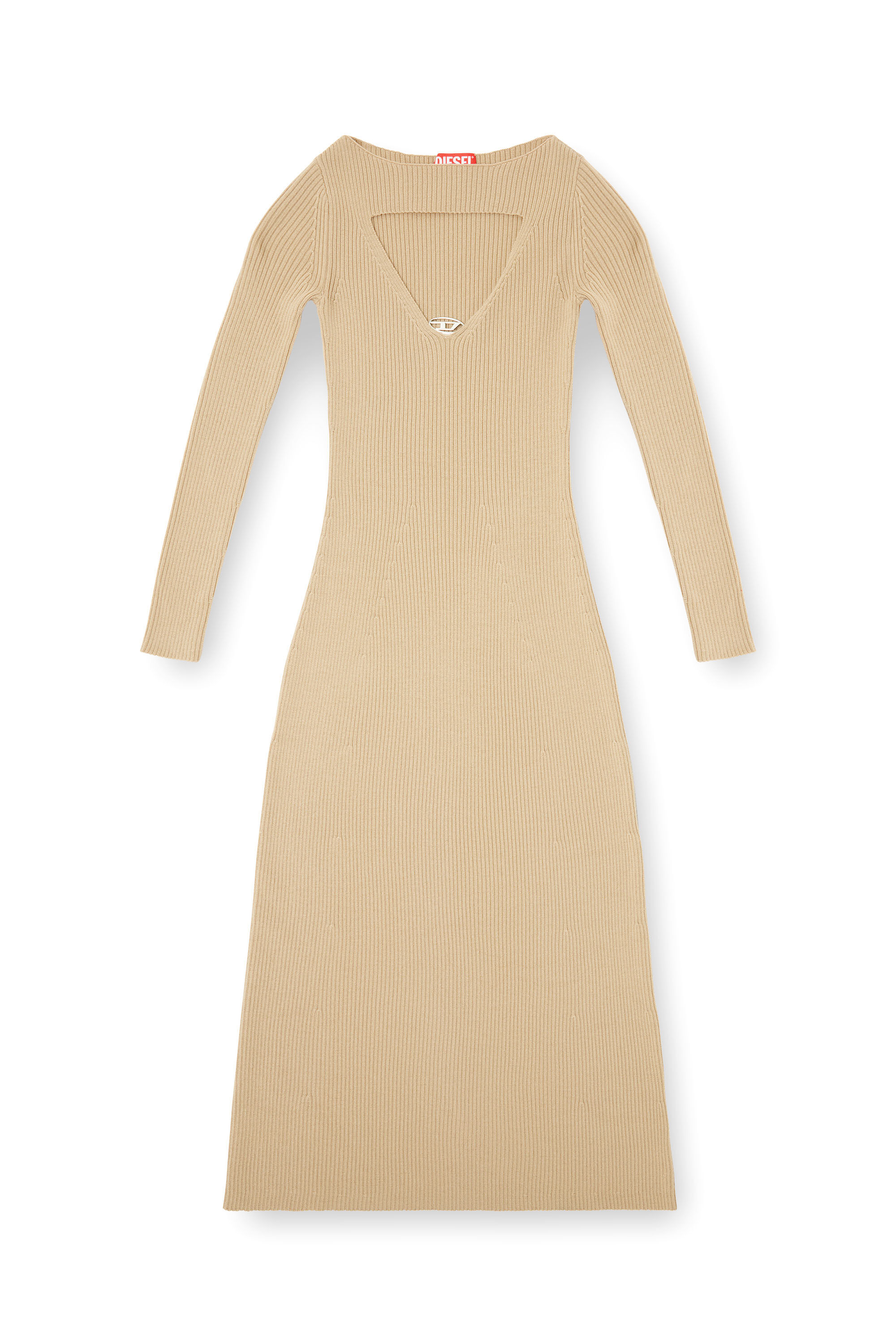 Diesel - M-OLONI, Woman's Midi wool dress with inlay in Light Brown - 2