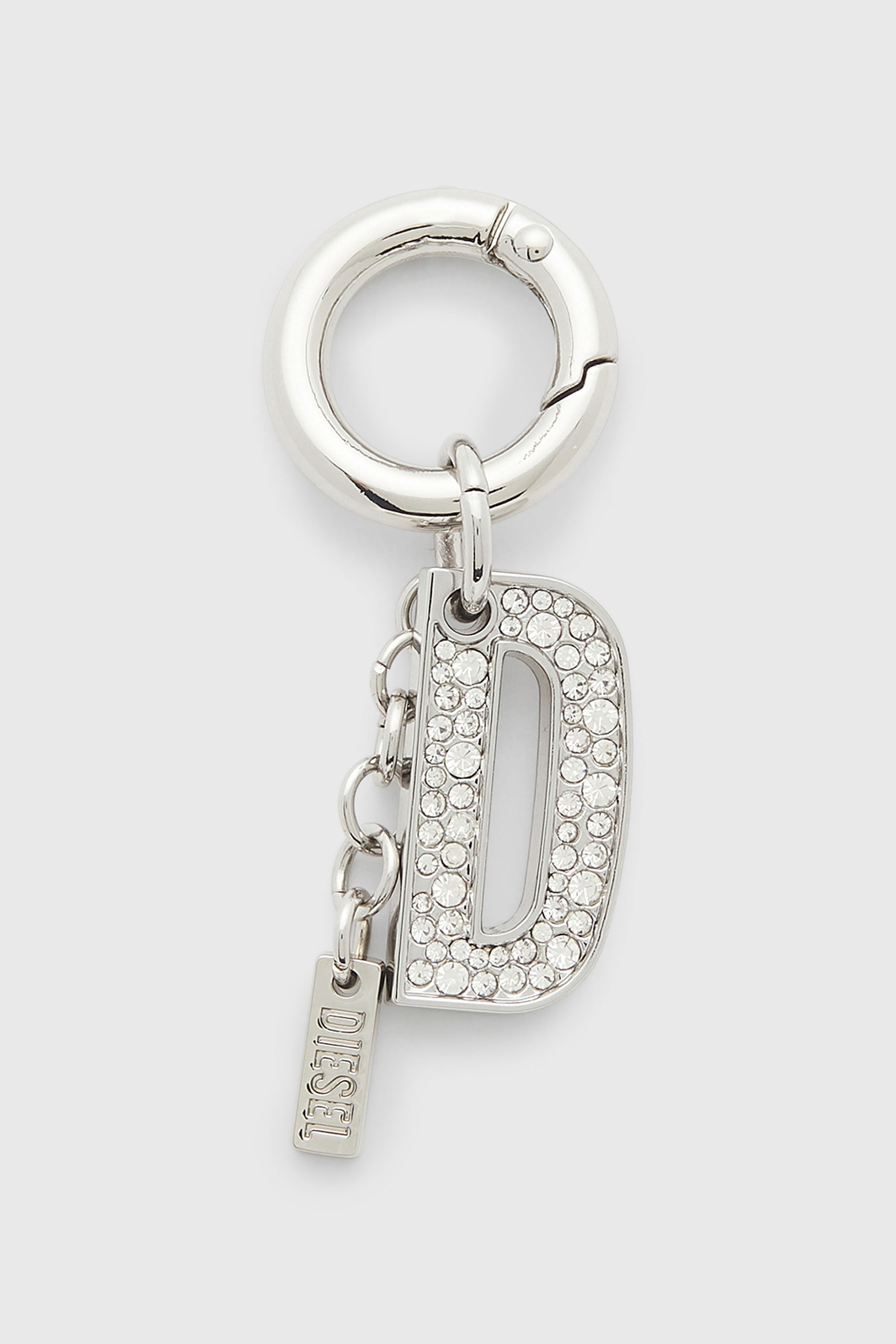 Diesel - CHARM-D, Woman's Metal keyring charm with crystal D in Silver - 1
