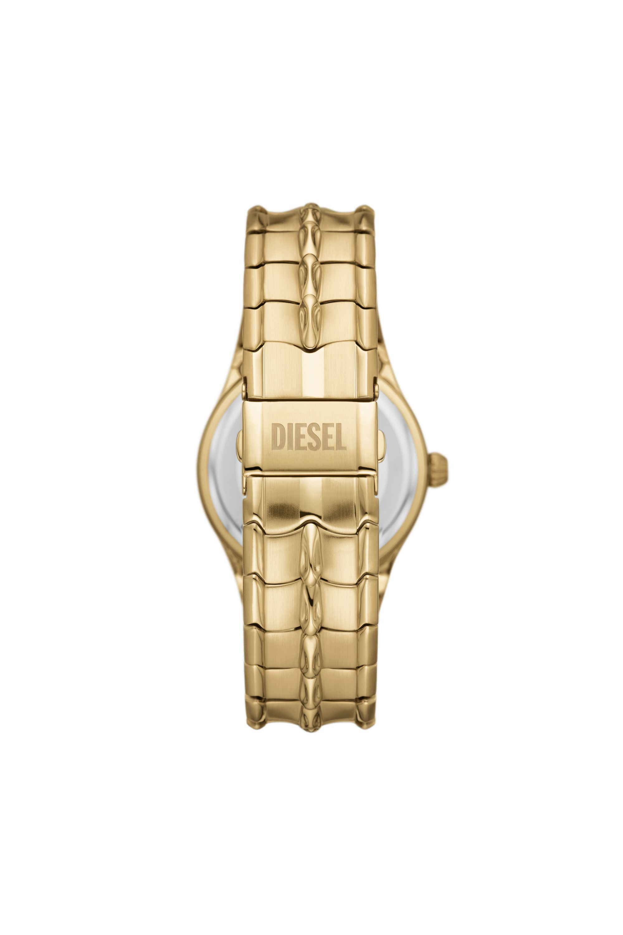 Men s Vert Three Hand Date Gold Tone Stainless Steel Watch Oro Diesel