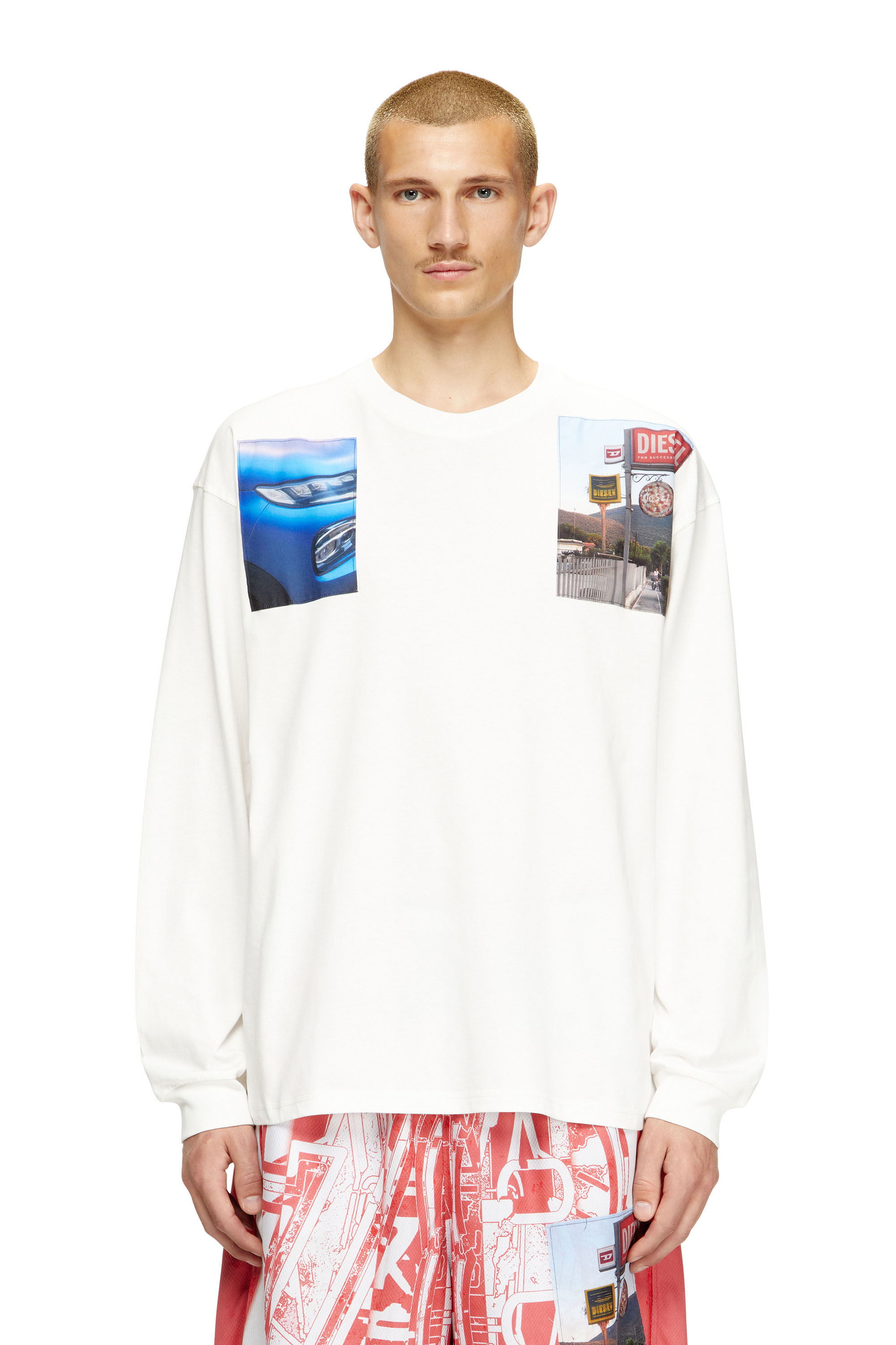 Diesel - T-BOXT-LS-T5, Man's Long-sleeve T-shirt with logo photo patches in White - 1
