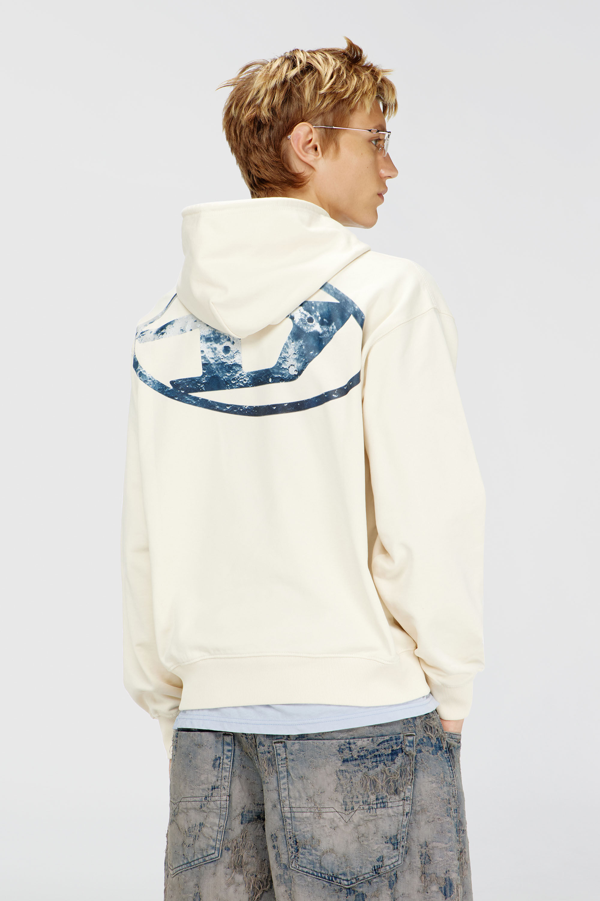 Diesel - S-LUK-H-MOON-T92, Man's Hoodie with Oval D logo in White - 4