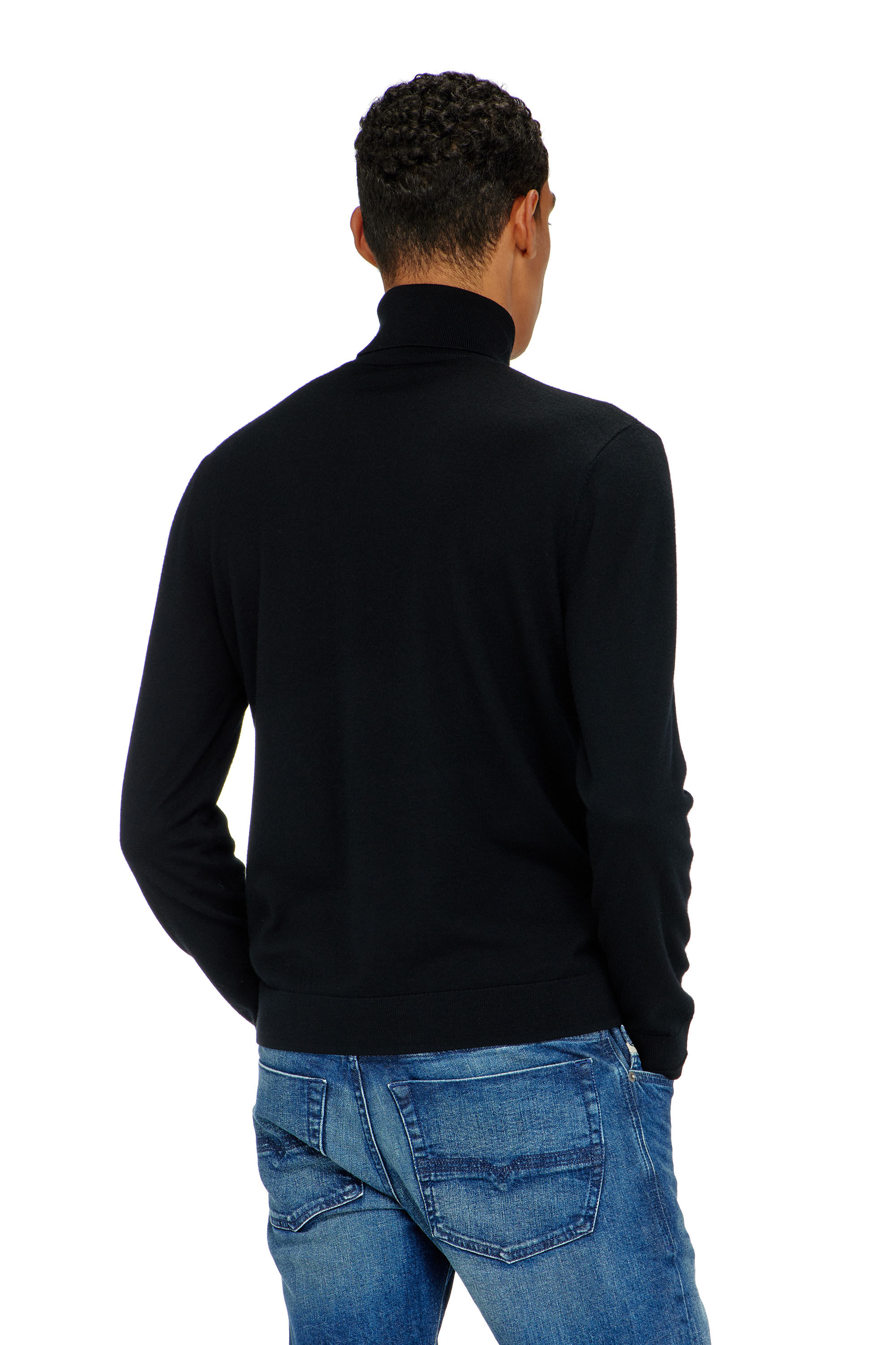 Diesel - K-VARTA, Man's Wool turtleneck jumper with cut-out logo in Black - 4