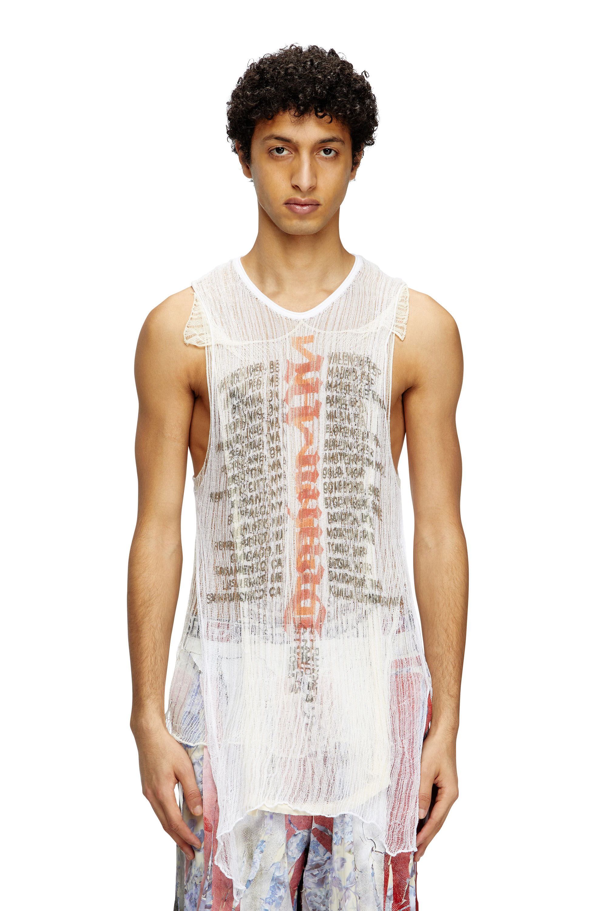 Diesel - K-ABANTE-B, Man's Knitted tank top with distressing in White - 3