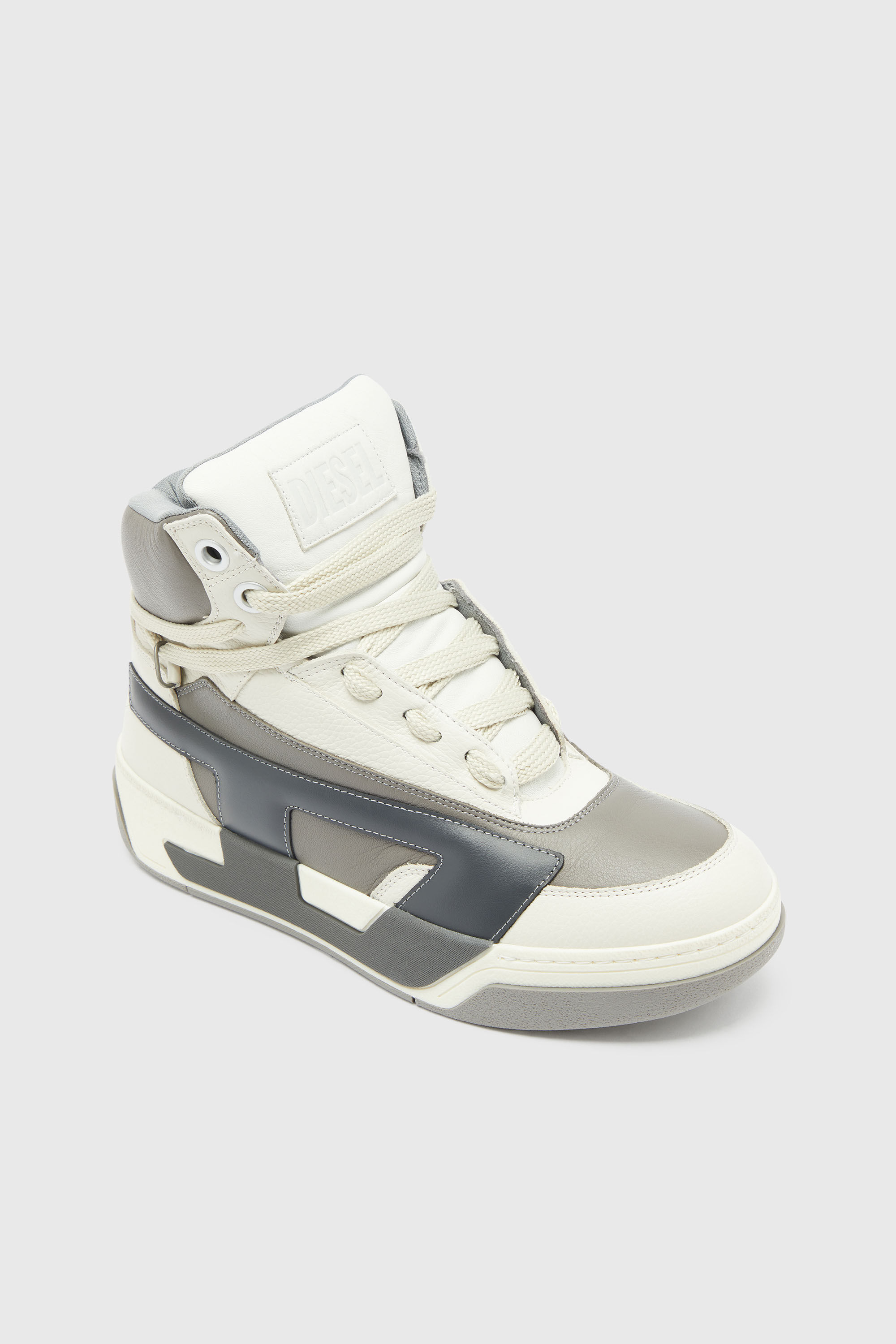Diesel - S-D-OLLIE MID, Man's S-D-Ollie - High-top leather sneakers with D logo in White/Grey - 6