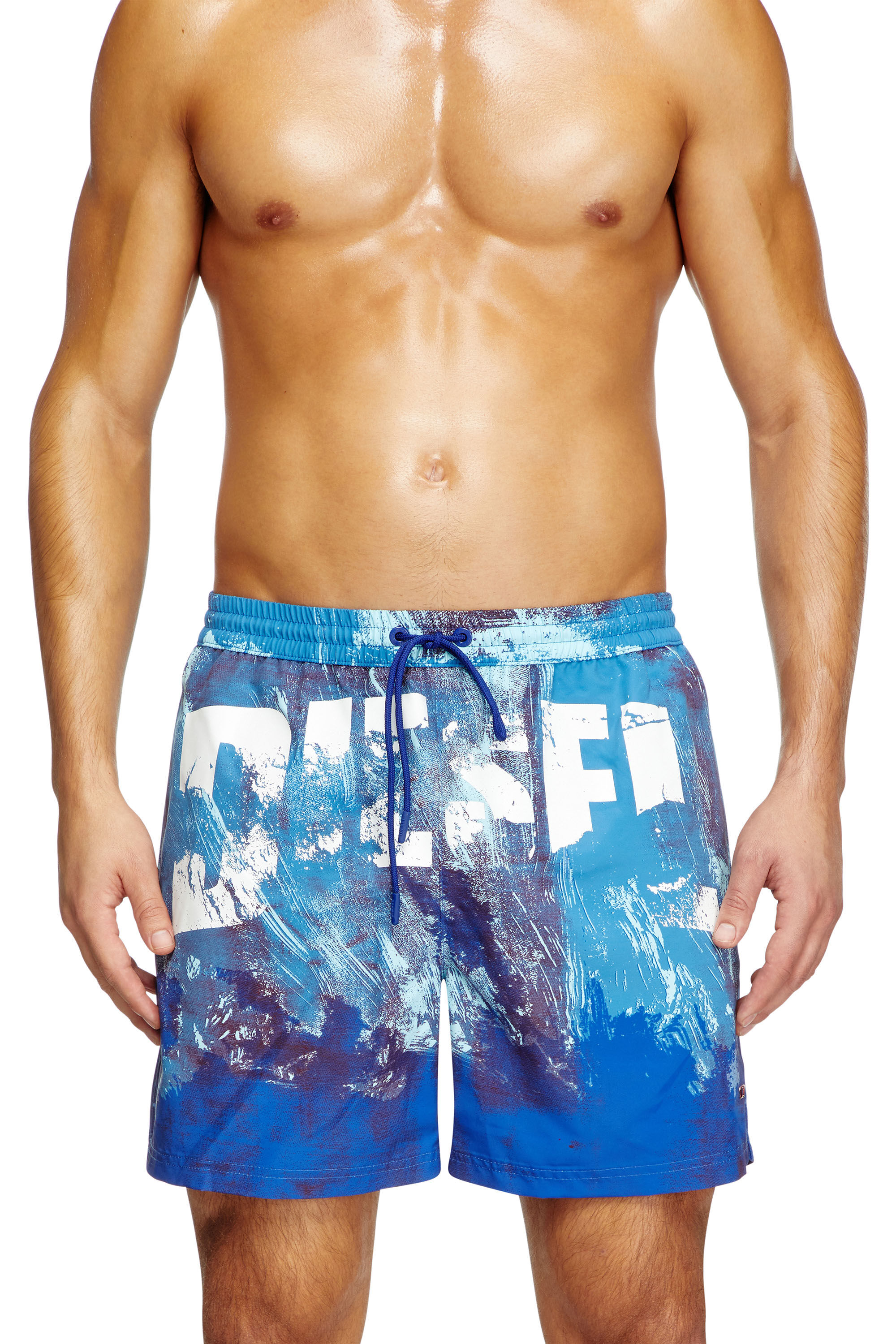 Diesel - RIO-41-D-POP, Man's Mid-length swim shorts with graphic print in Light Blue - 1