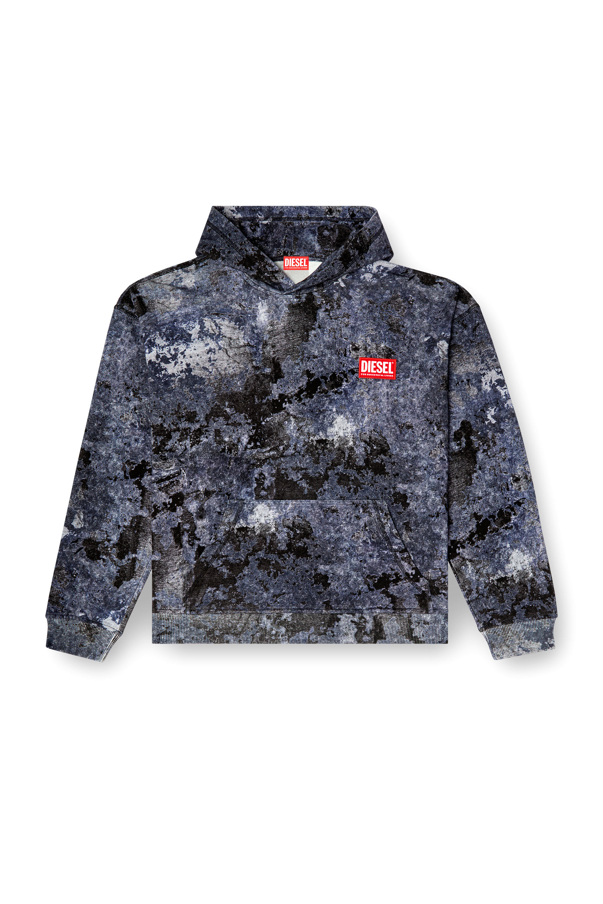 Diesel - S-BOXT-HOOD-R8, Man's Marble-effect burnout hoodie in Blue - 2