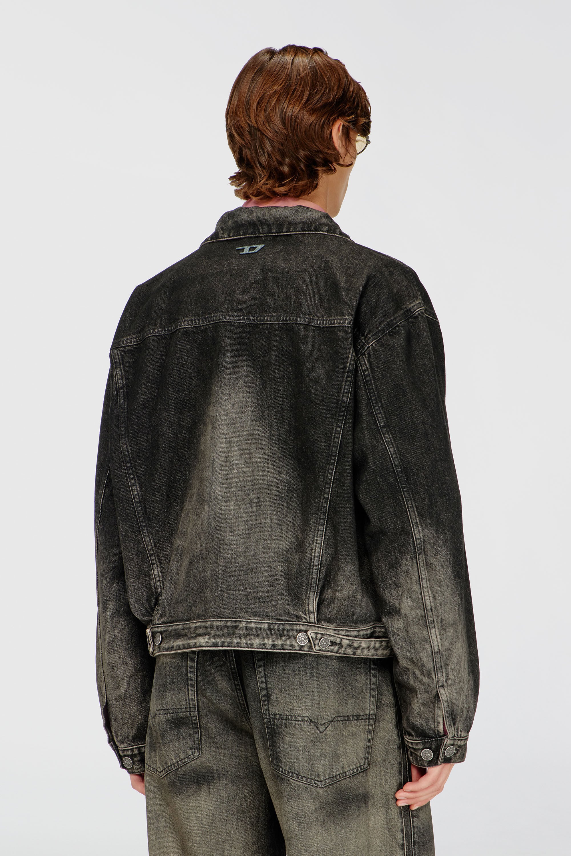 Diesel - D-MORGHI-FSJ, Man's Trucker jacket in dirty-effect denim in Black/Dark grey - 4