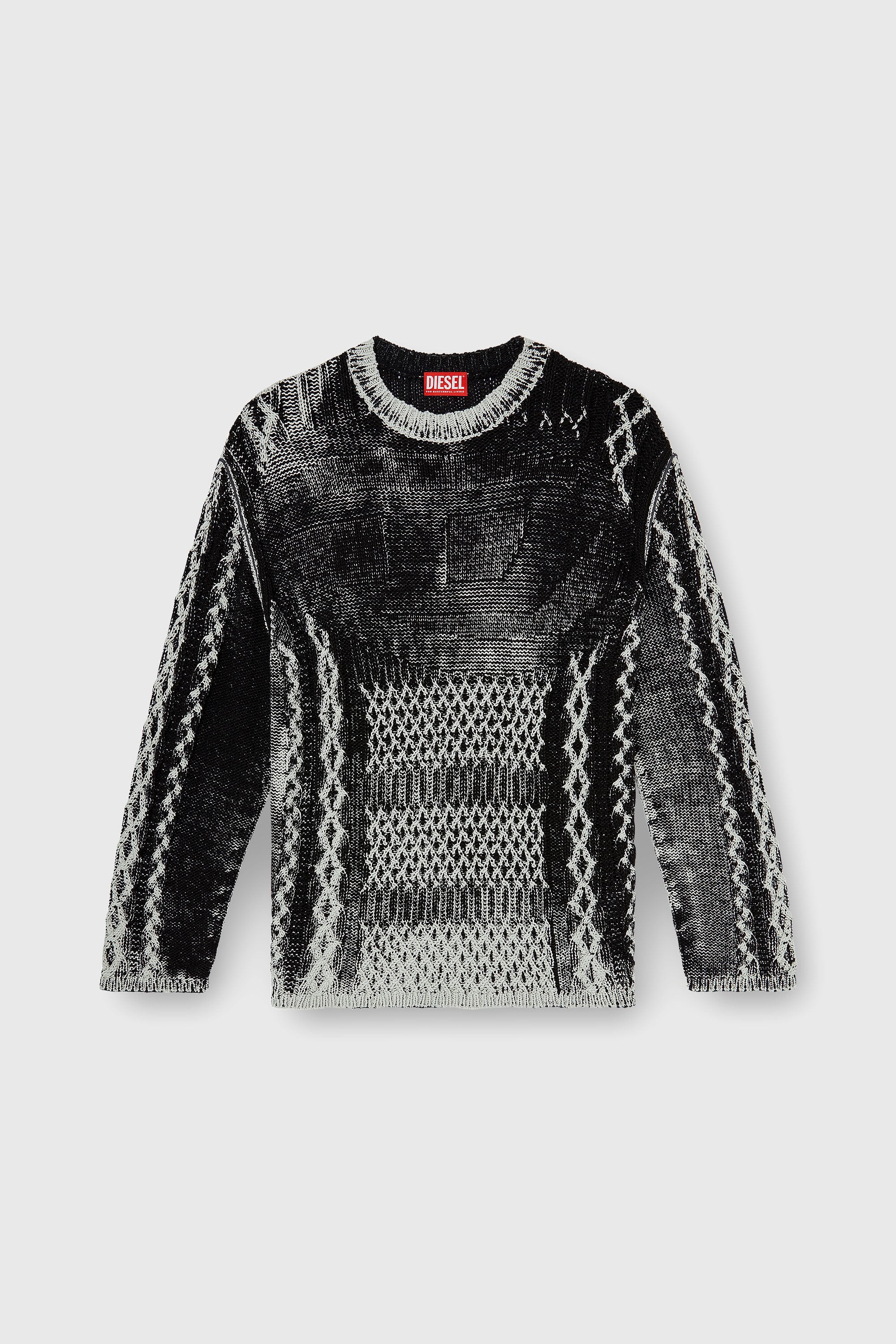 Diesel - K-MIONE, Man's Treated cable-knit jumper in Grey/Black - 2