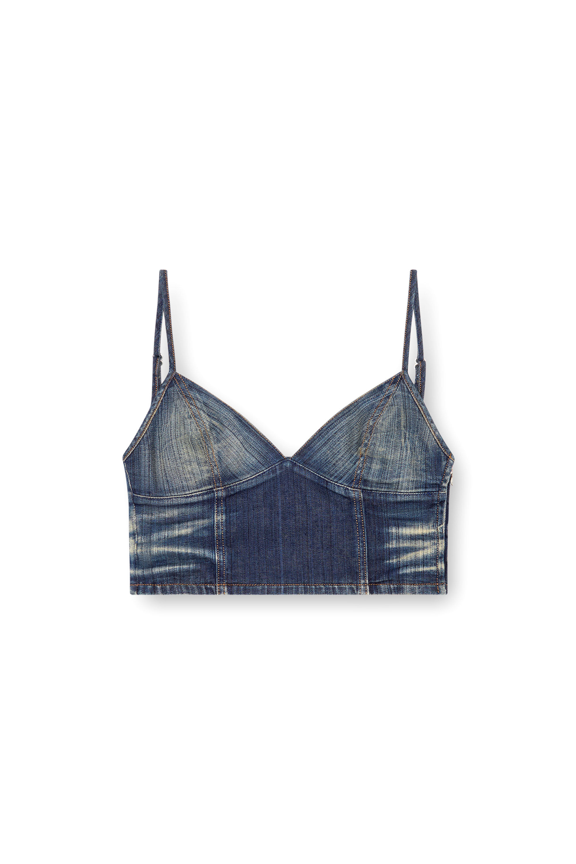 Diesel - DE-FULVY-TOP-D, Woman's Cropped top in streaky denim in Dark Blue - 2