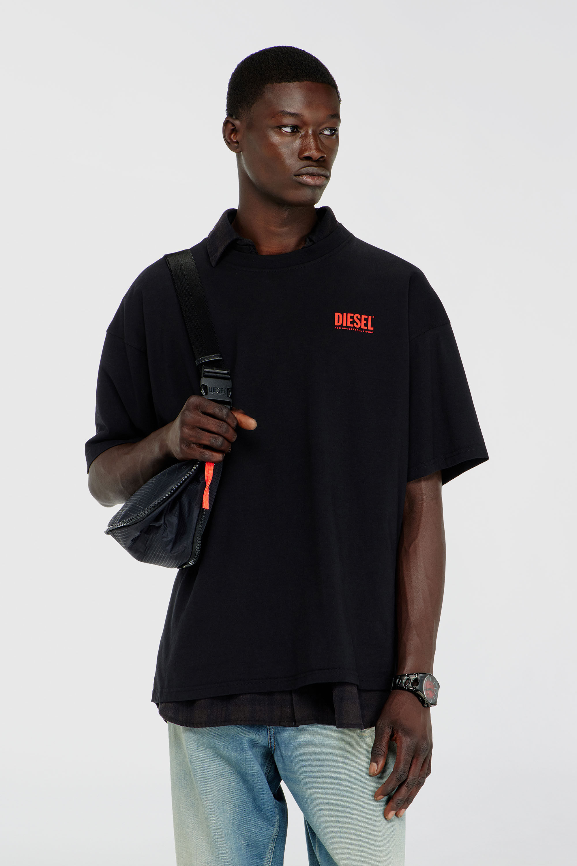 Diesel - T-BOXT-BISK, Man's Cotton T-shirt with Diesel Biscotto print in Black - 3