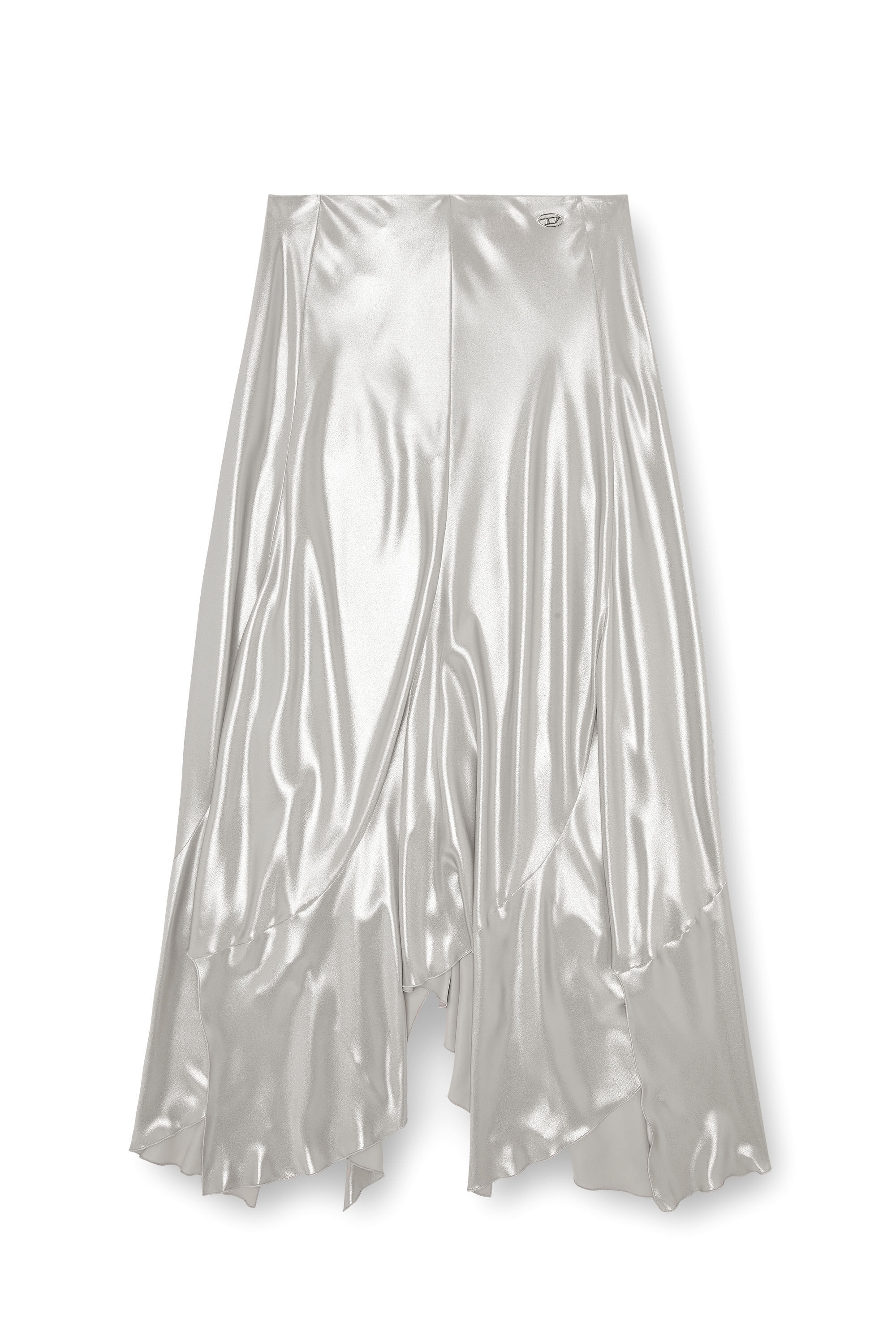 Diesel - O-NAMIT, Woman's Long asymmetric metallic skirt in Silver - 2