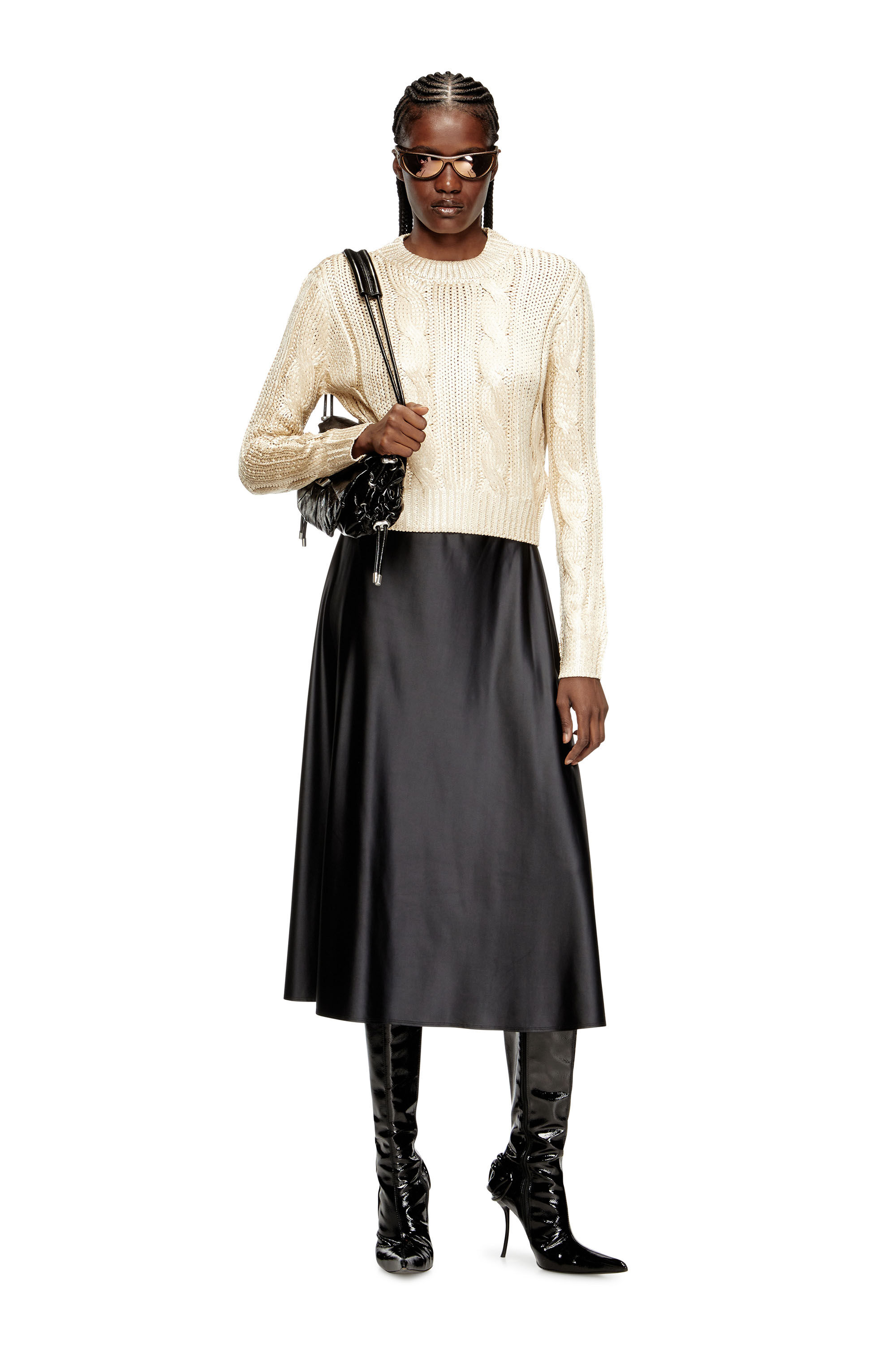 Diesel - M-MICCHA, Woman's Cable-knit jumper with shiny effect in null - 1