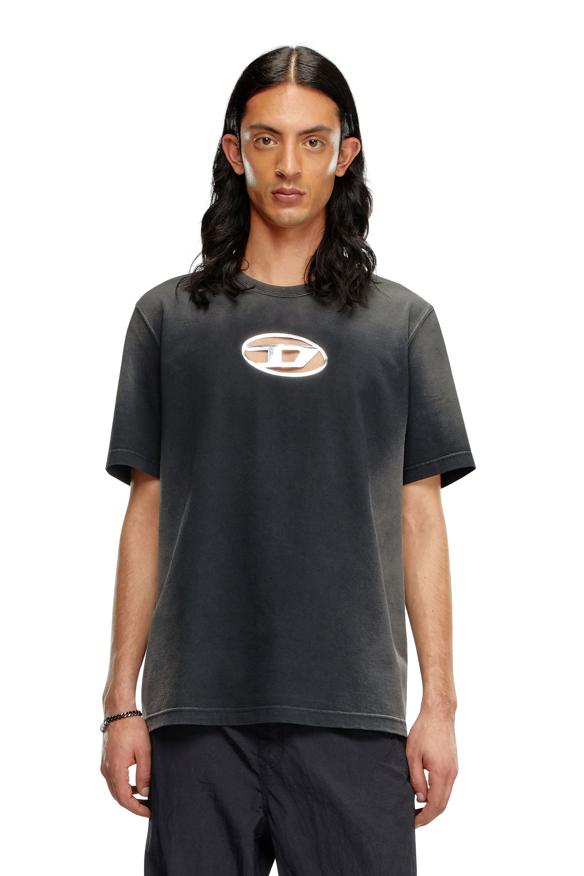 Diesel - T-ADJUST-Q8, Man's Faded T-shirt with cut-out Oval D logo in Black - 3