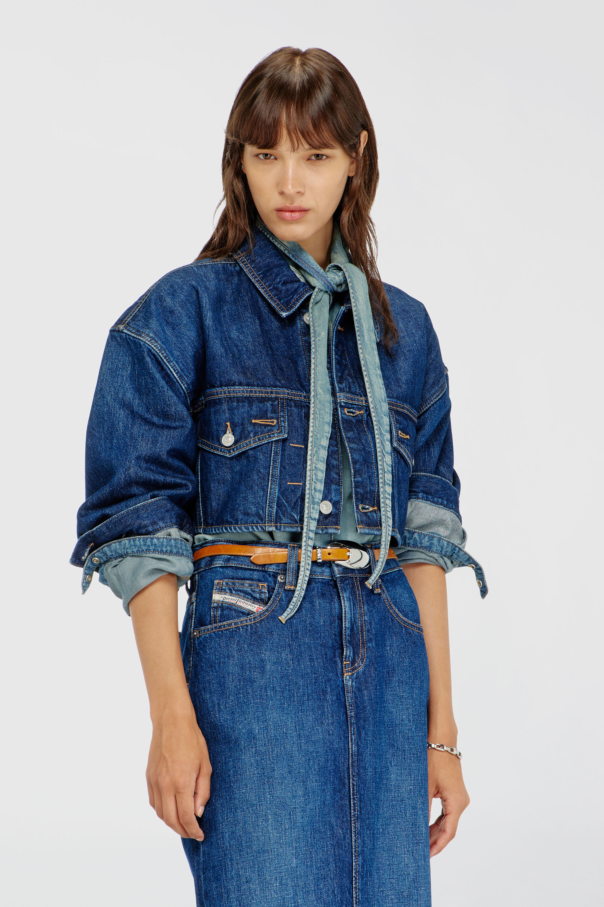 Diesel - DE-MALLEY, Woman's Cropped oversized denim trucker jacket in Medium blue - 3
