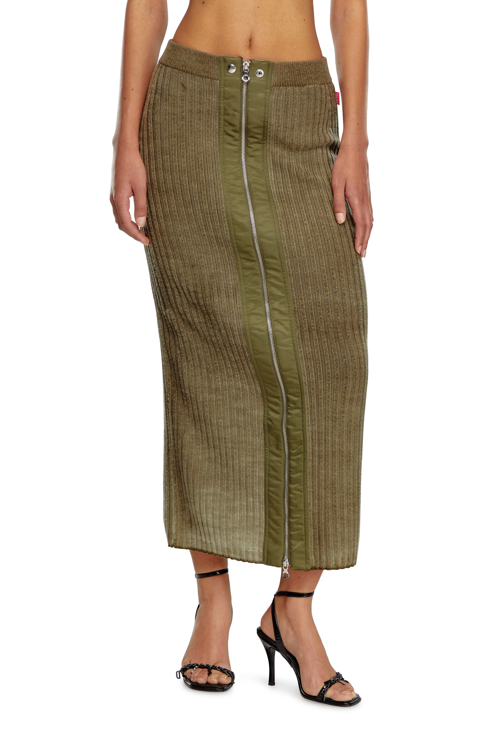 Diesel - M-ASI, Woman's Midi skirt in treated wool knit in Military Green - 3