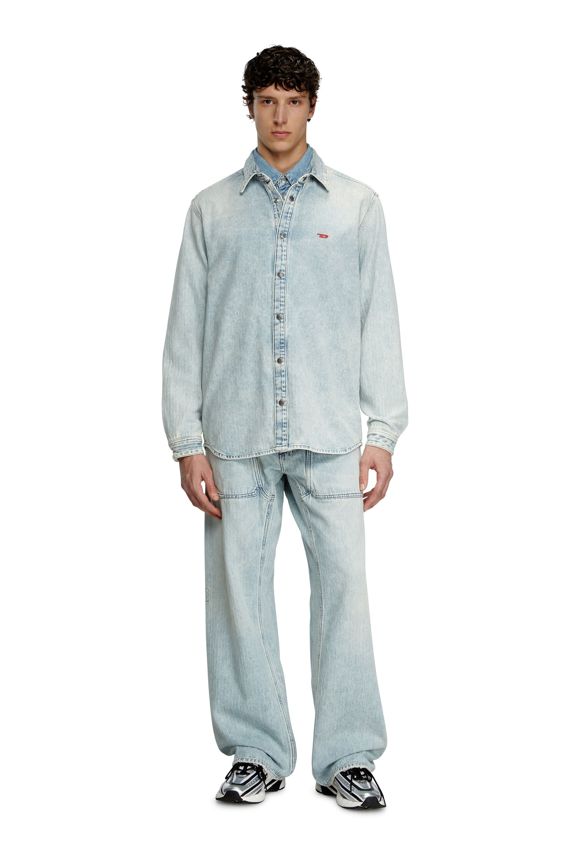 Diesel - D-SIMPLY, Man's Shirt in herringbone denim in Light Blue - 1