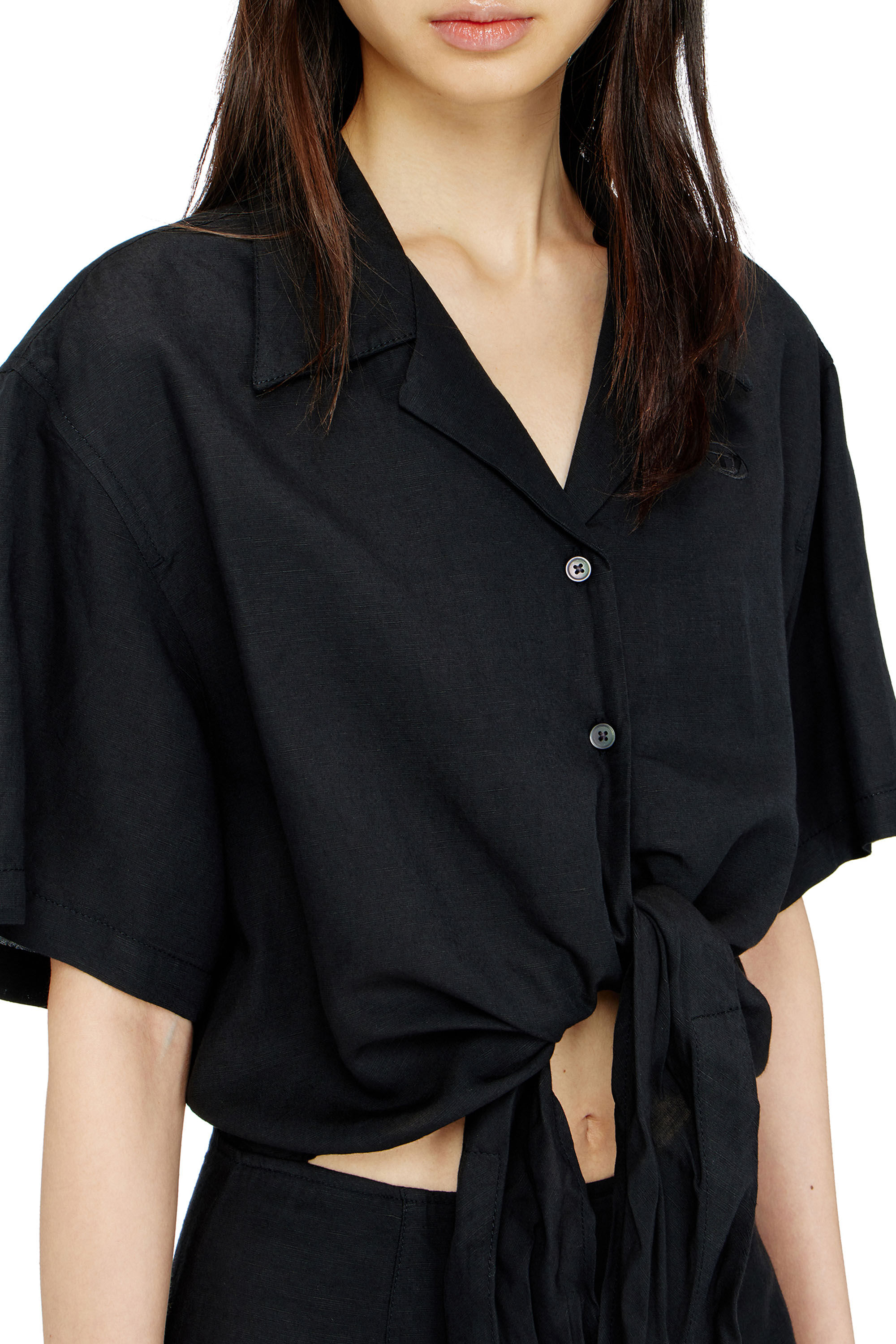 Diesel - D-STALL, Woman's Linen-blend mini dress with waist knot in null - 4