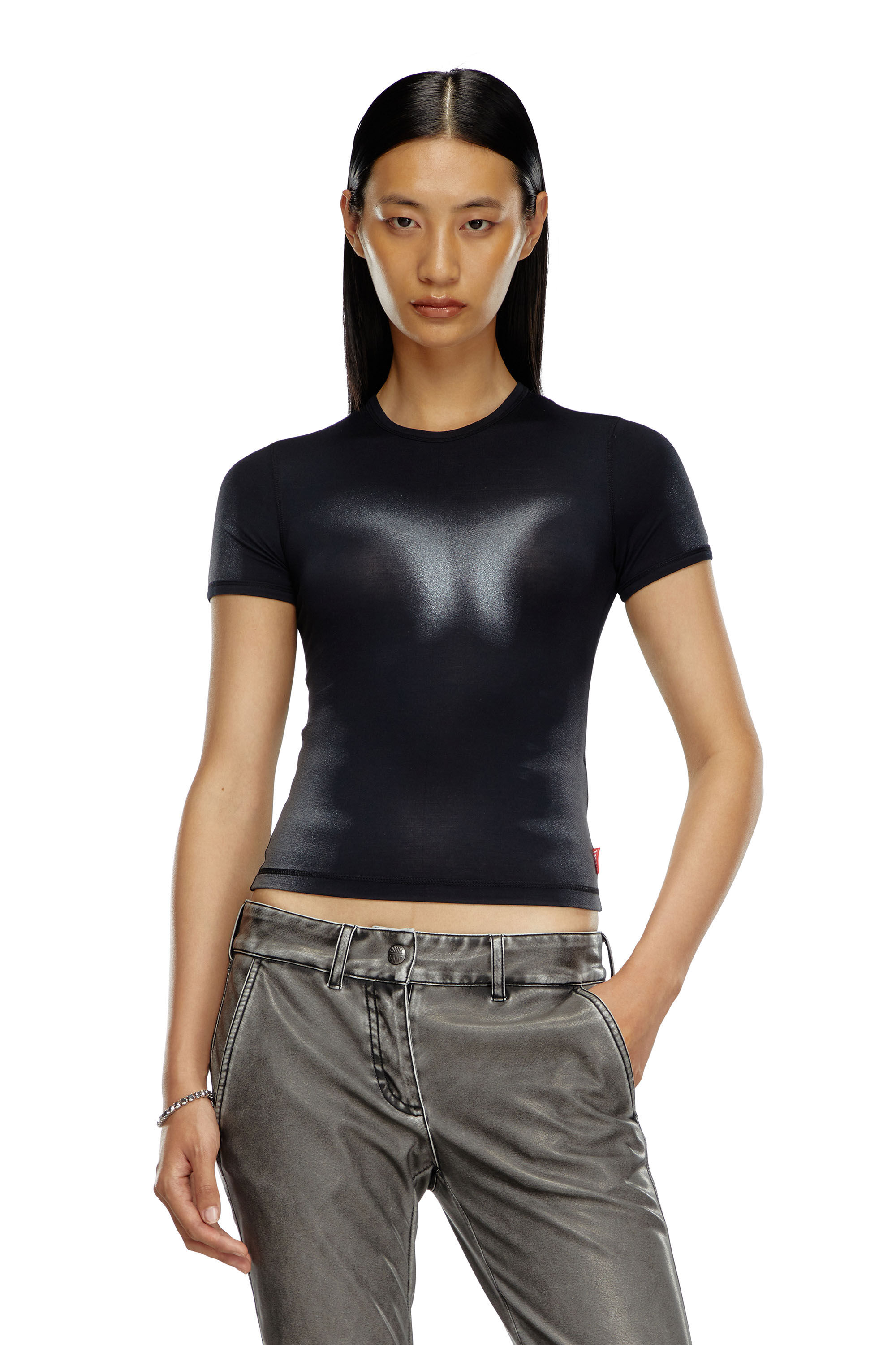 Diesel - T-ANESSA, Woman's T-shirt with metallic effects in Black - 3