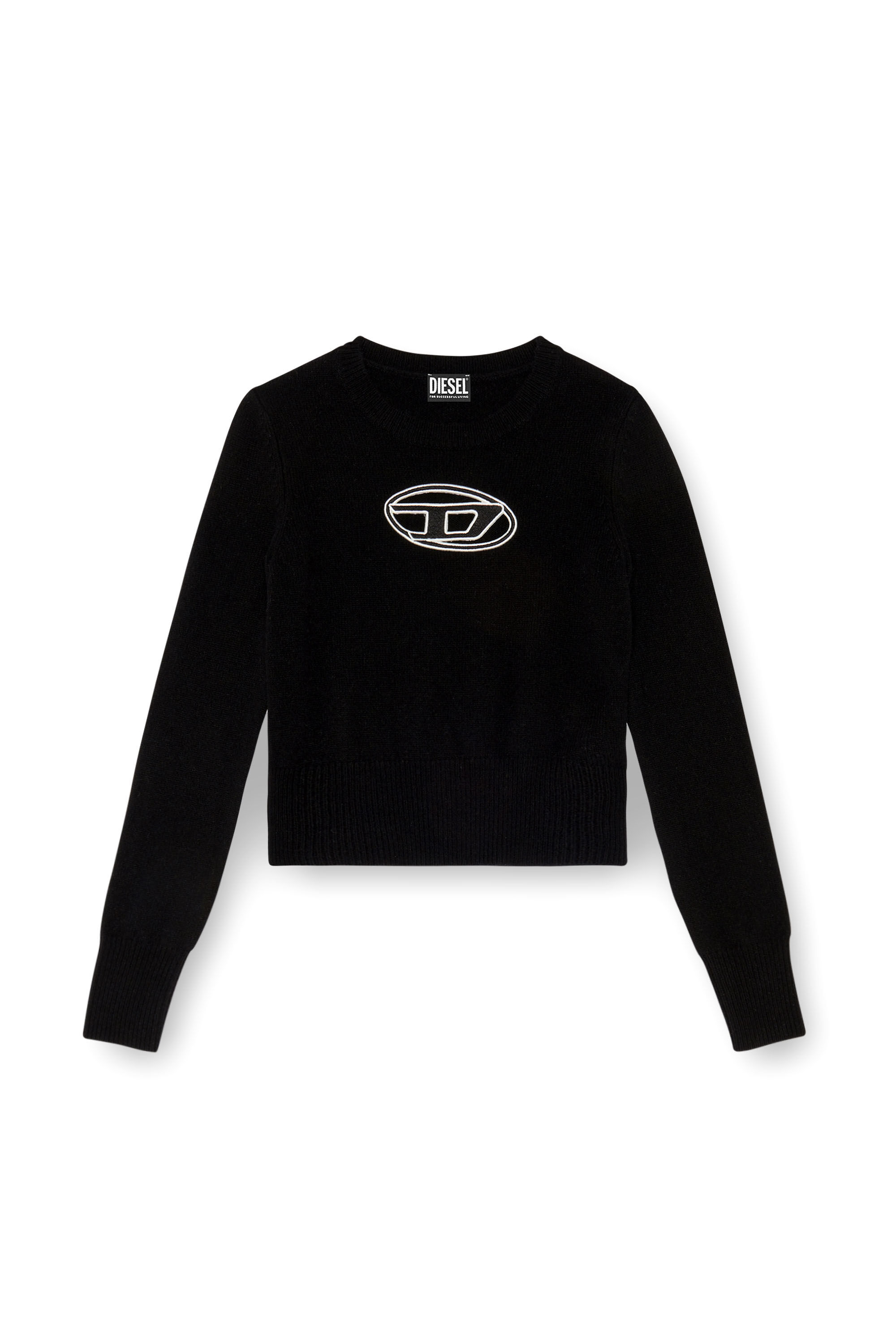 Diesel - M-AREESA, Woman's Jumper with embroidered cut-out logo in Black - 2