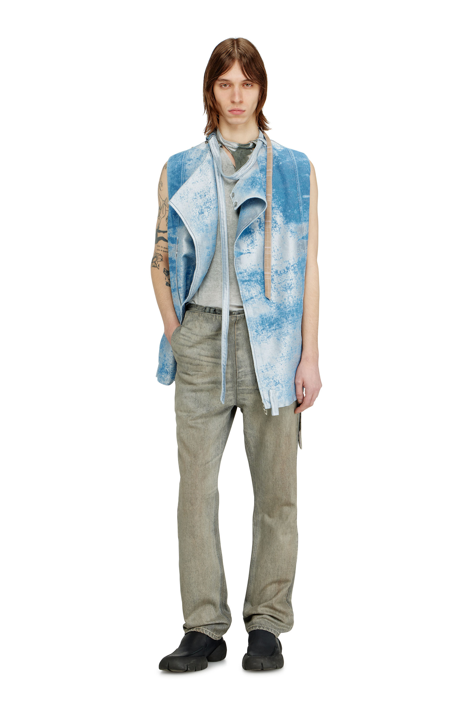 Diesel - D-LORMIL-FSI, Man's Sleeveless vest in coloured satin denim in Light Blue - 1