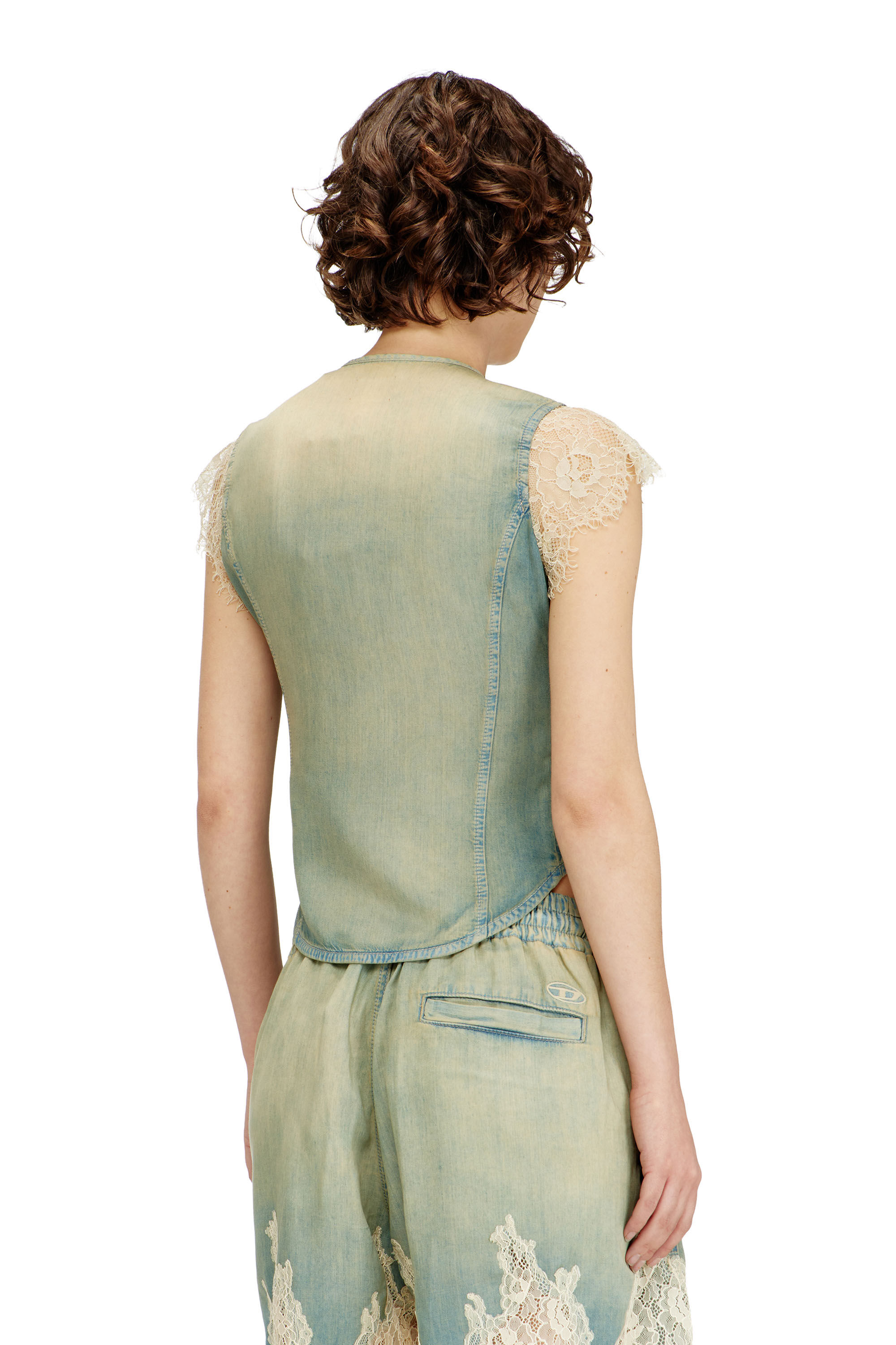 Diesel - DE-MALKA-S, Woman's Short-sleeve shirt in denim and lace in Light Blue - 4