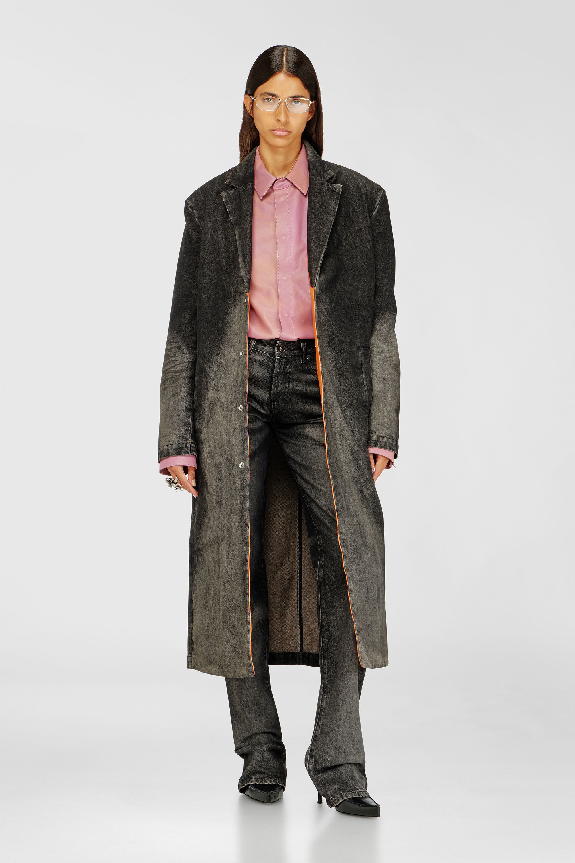 Diesel - D-IANCH-FSJ, Unisex's Long coat in dirty-effect denim in Black/Dark grey - 6
