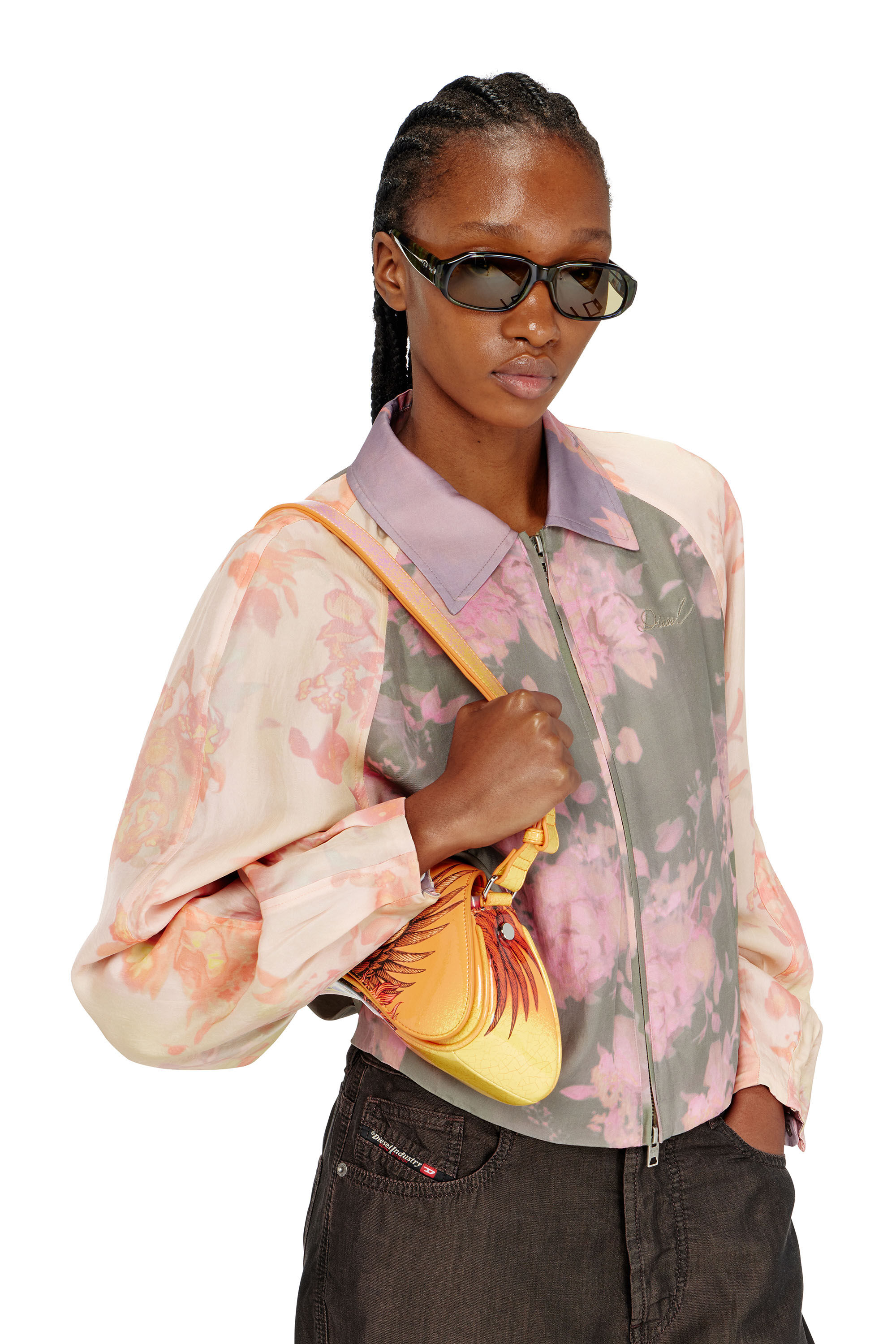 Diesel - G-ALENA, Woman's Floral bomber jacket in crinkled acetate in null - 4