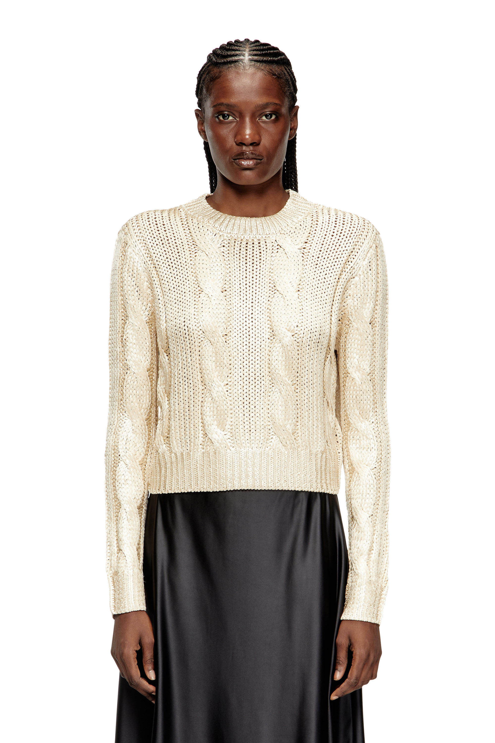 Diesel - M-MICCHA, Woman's Cable-knit jumper with shiny effect in null - 3
