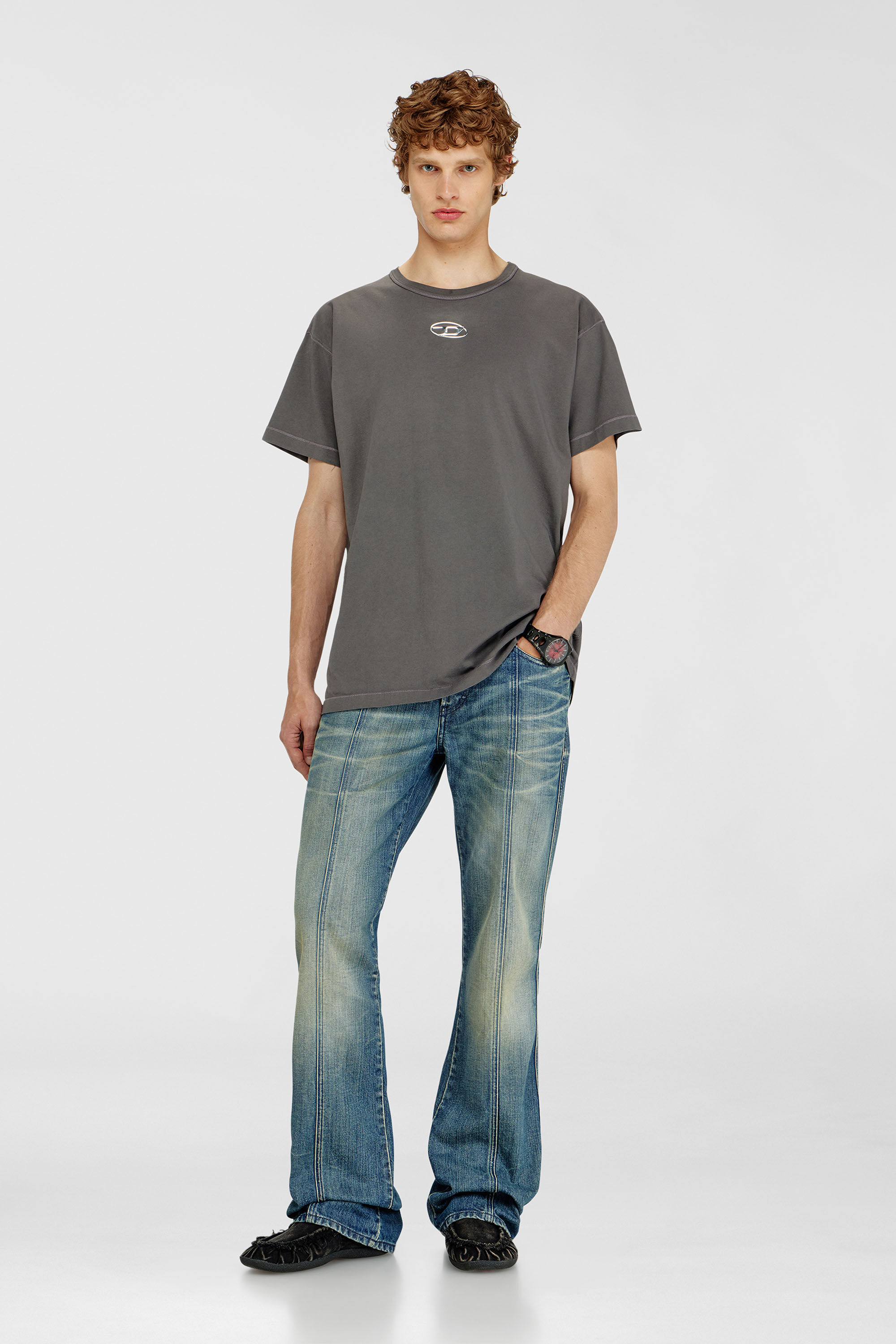 Diesel - T-NORM-IOD, Man's Light cotton T-shirt with metallic Oval D logo in Grey - 1