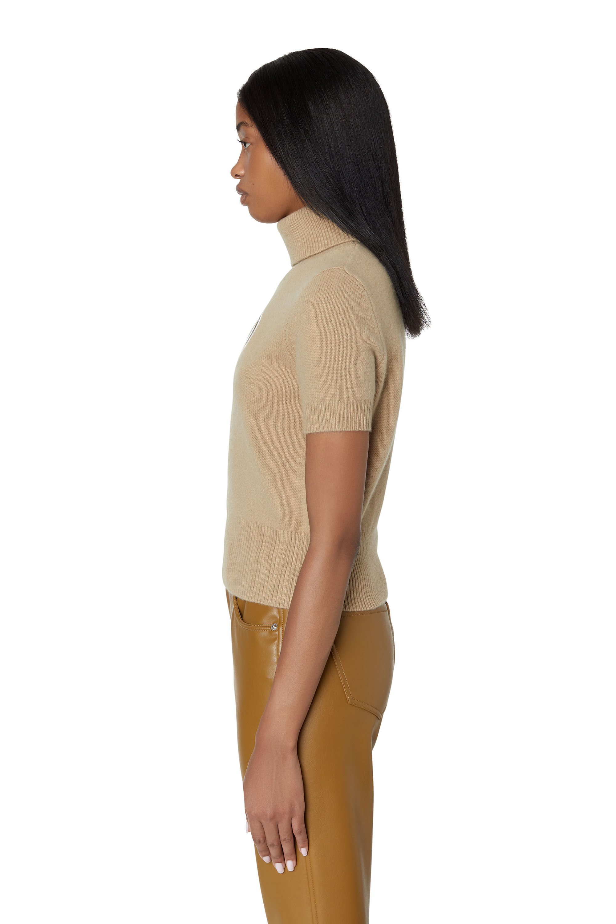 Diesel - M-ARGARET, Woman's Short-sleeve jumper with cut-out logo in Beige - 5