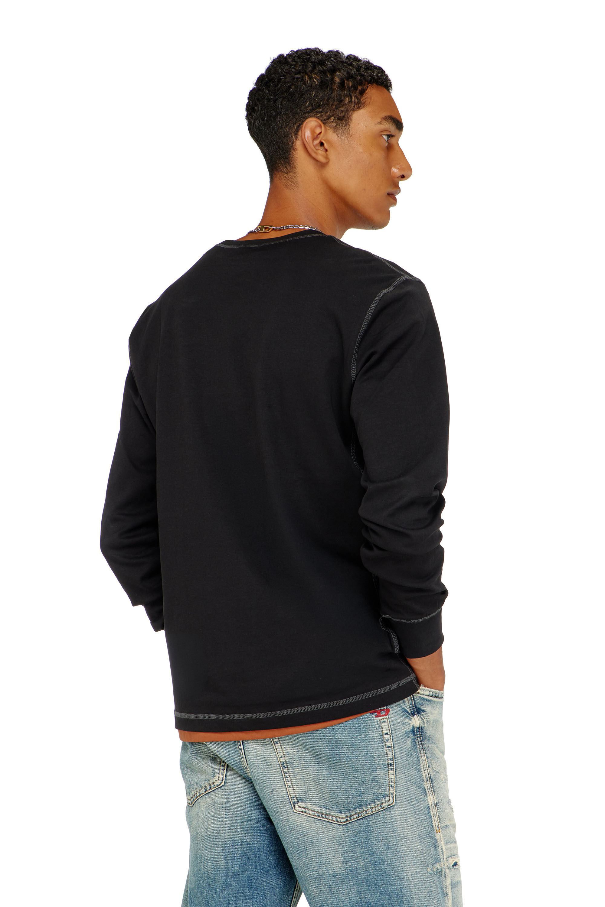 Diesel - T-MADJUST-LS-TR, Man's Cotton long-sleeve T-shirt with Oval D in Dark grey - 4