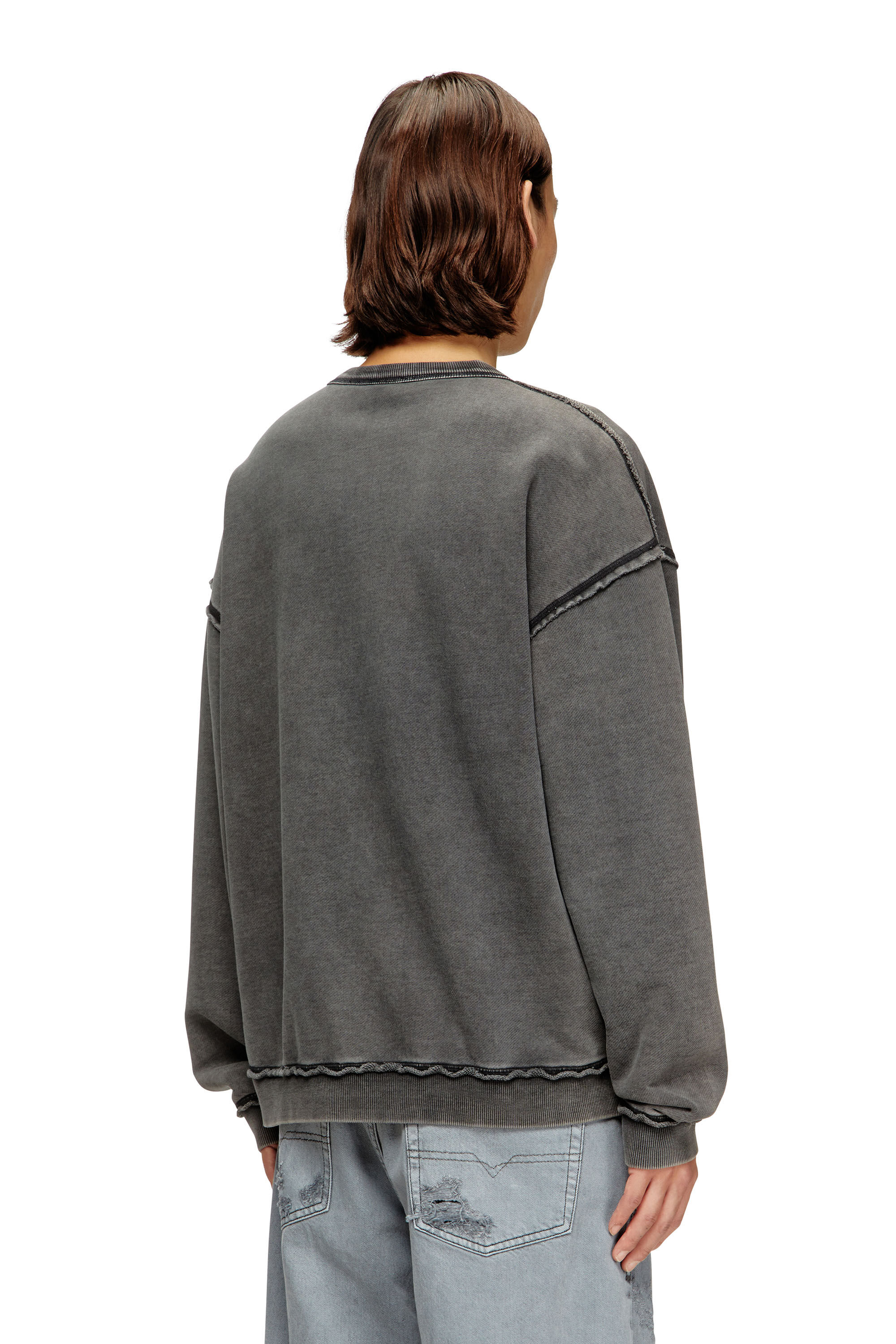 Diesel - S-BOXT-RAW-V1, Man's Cotton sweatshirt with appliqué logo in Dark grey - 4