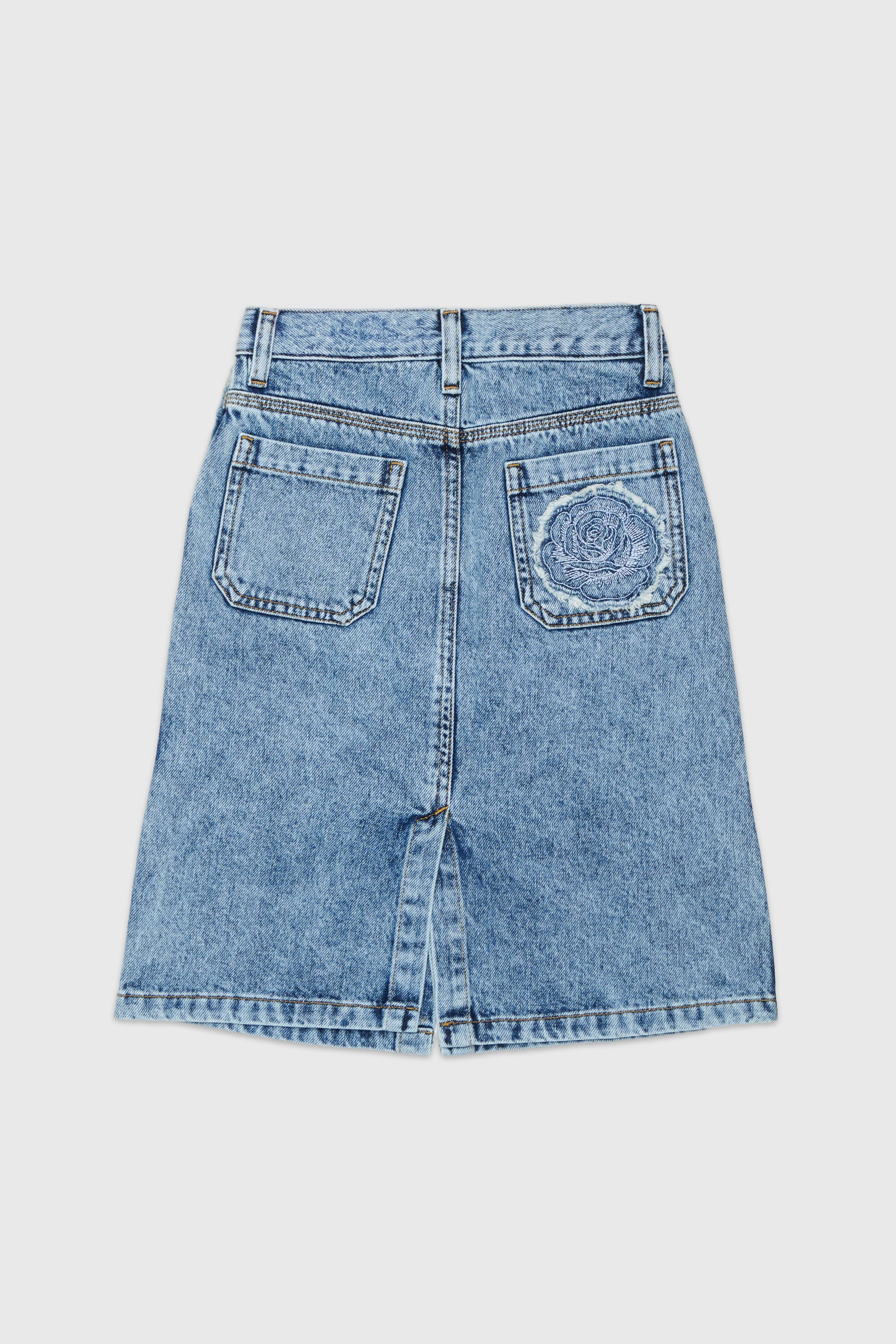 Diesel - GELKA, Woman's Frayed denim skirt with rose patch in Medium blue - 2