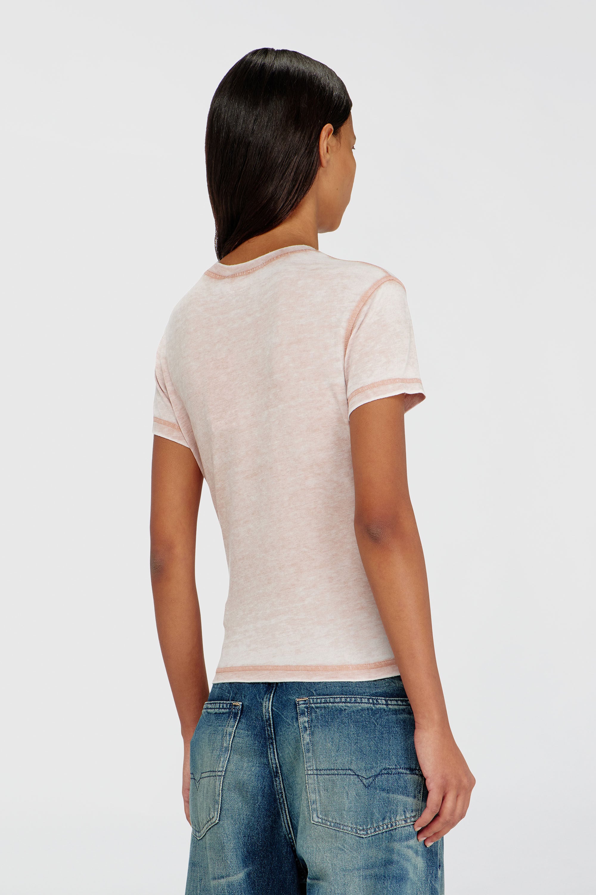 Diesel - T-ILA-AA1, Woman's Jersey t-shirt with rhinestones and burnout effect in Face Powder - 4