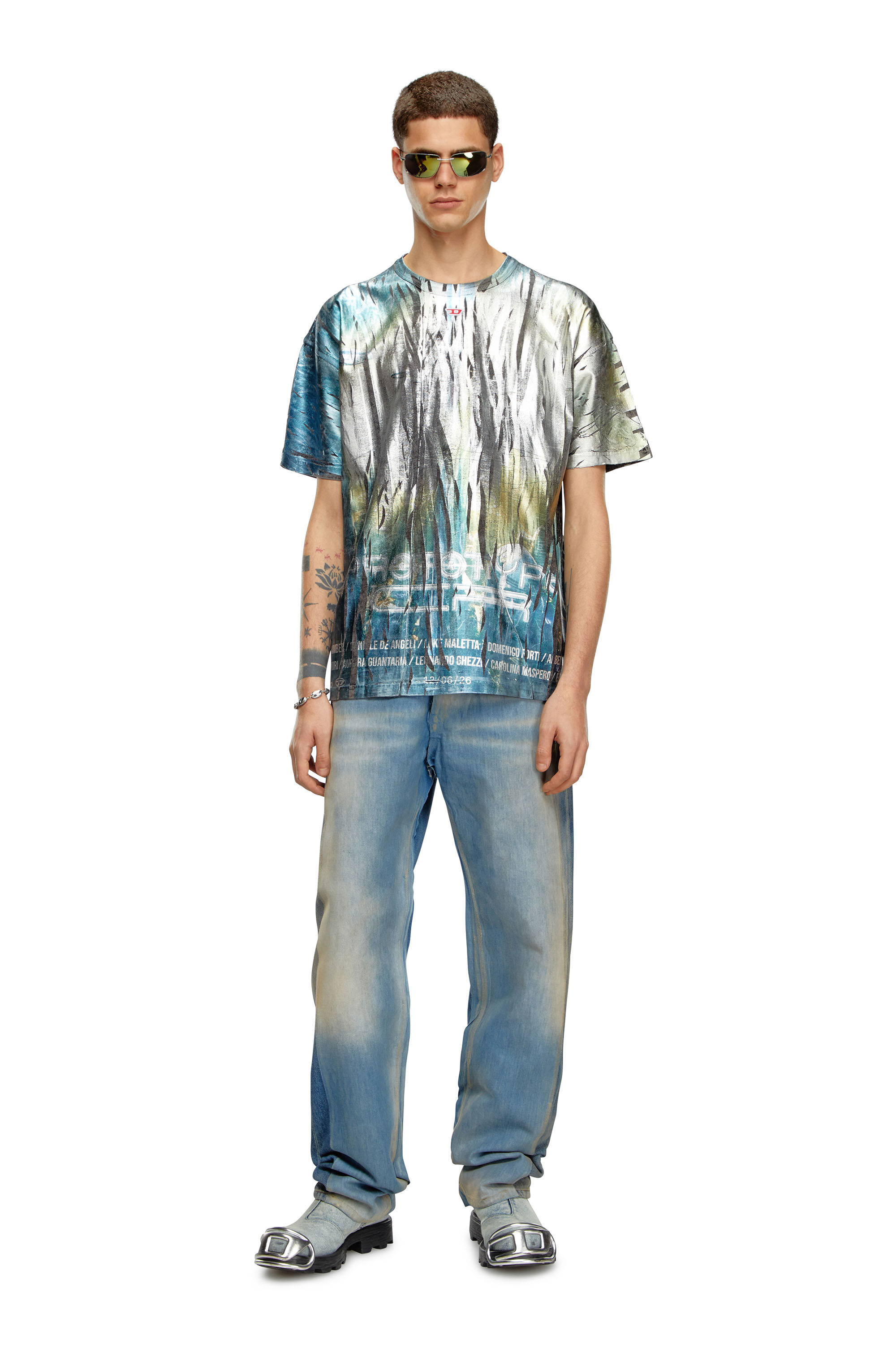 Diesel - T-BORD-Q1, Man T-shirt with creased foil treatment in Multicolor - Image 1