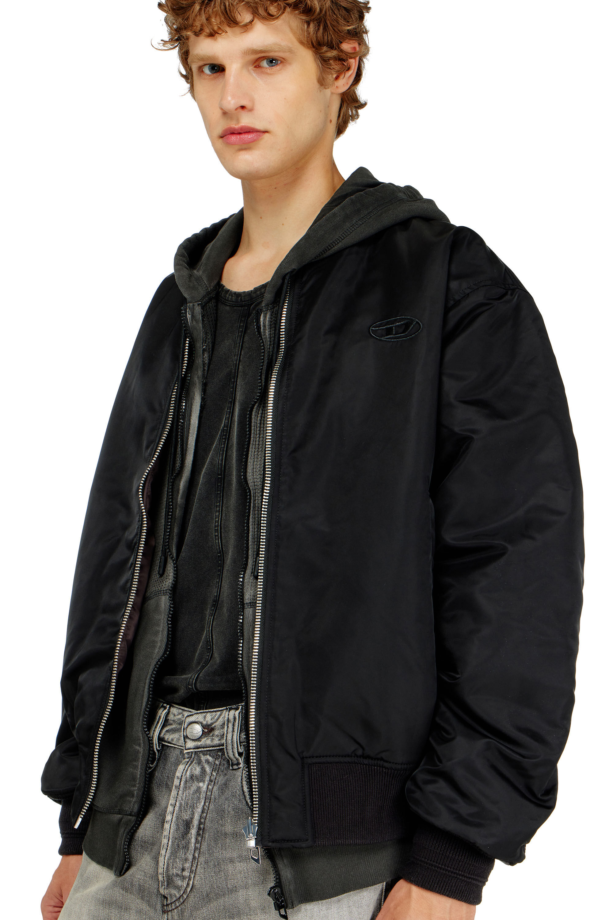 Diesel - W-TYPE-D1, Man's Padded bomber jacket with Oval D embroidery in Black - 5